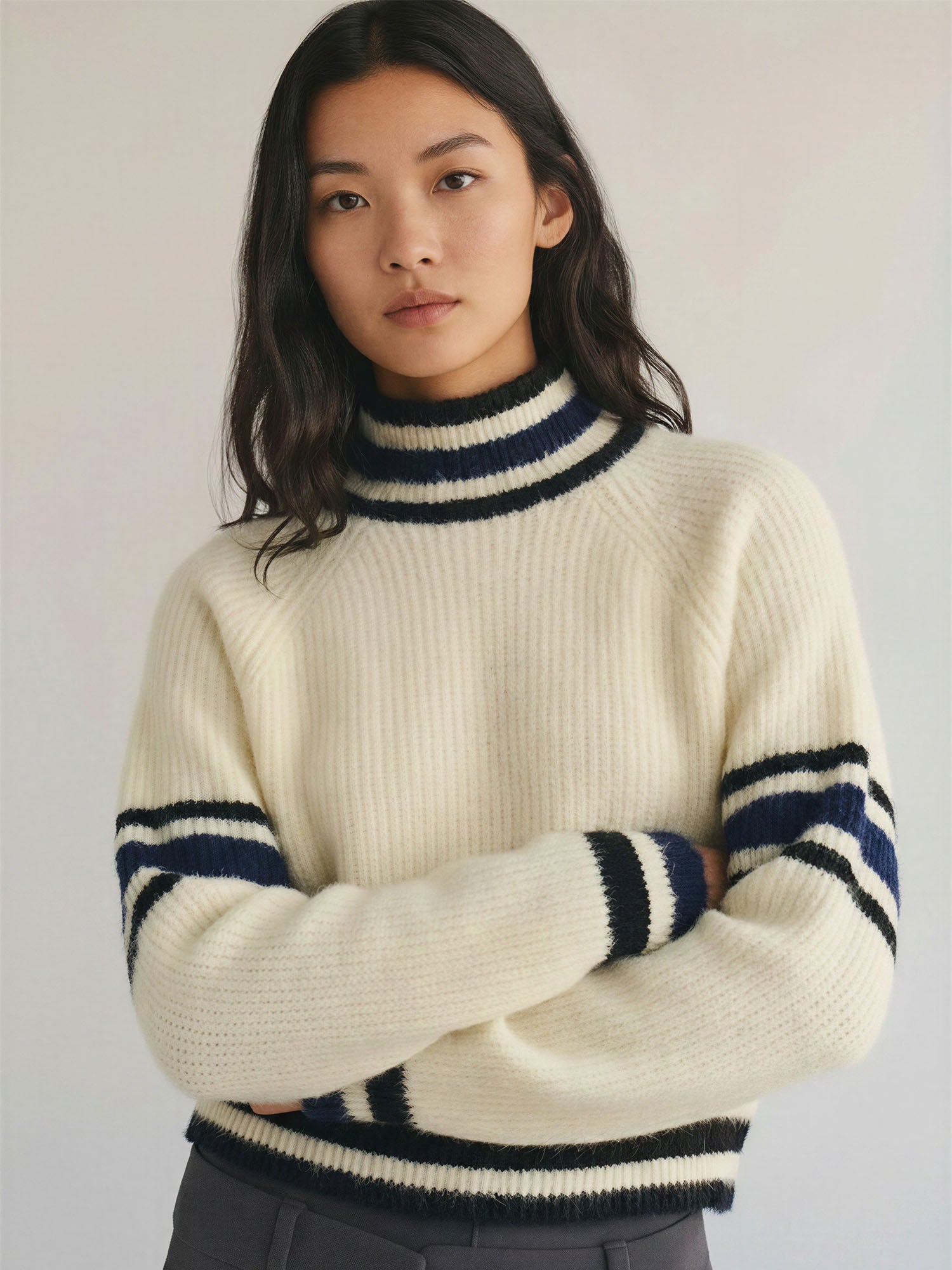 トップス Striped Turtleneck Knit Pullover Striped Turtleneck Knit Pullover