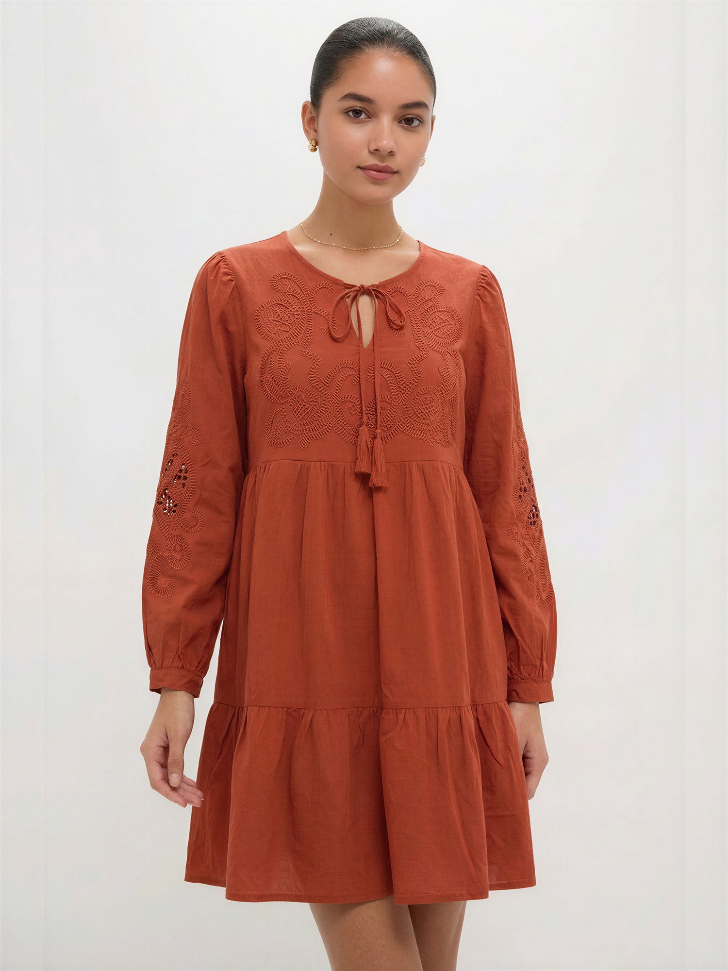 Bohemian Tunic Cotton Dresses - MEDIUM / ORANGE