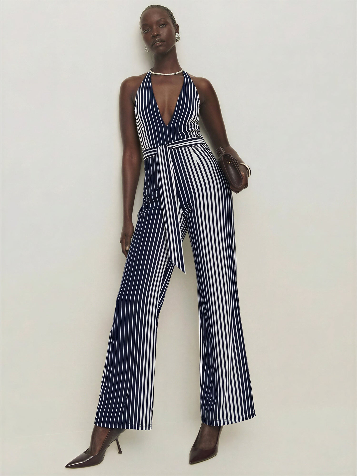 Black And White Stripe Halter Knit Jumpsuit – New York & Company