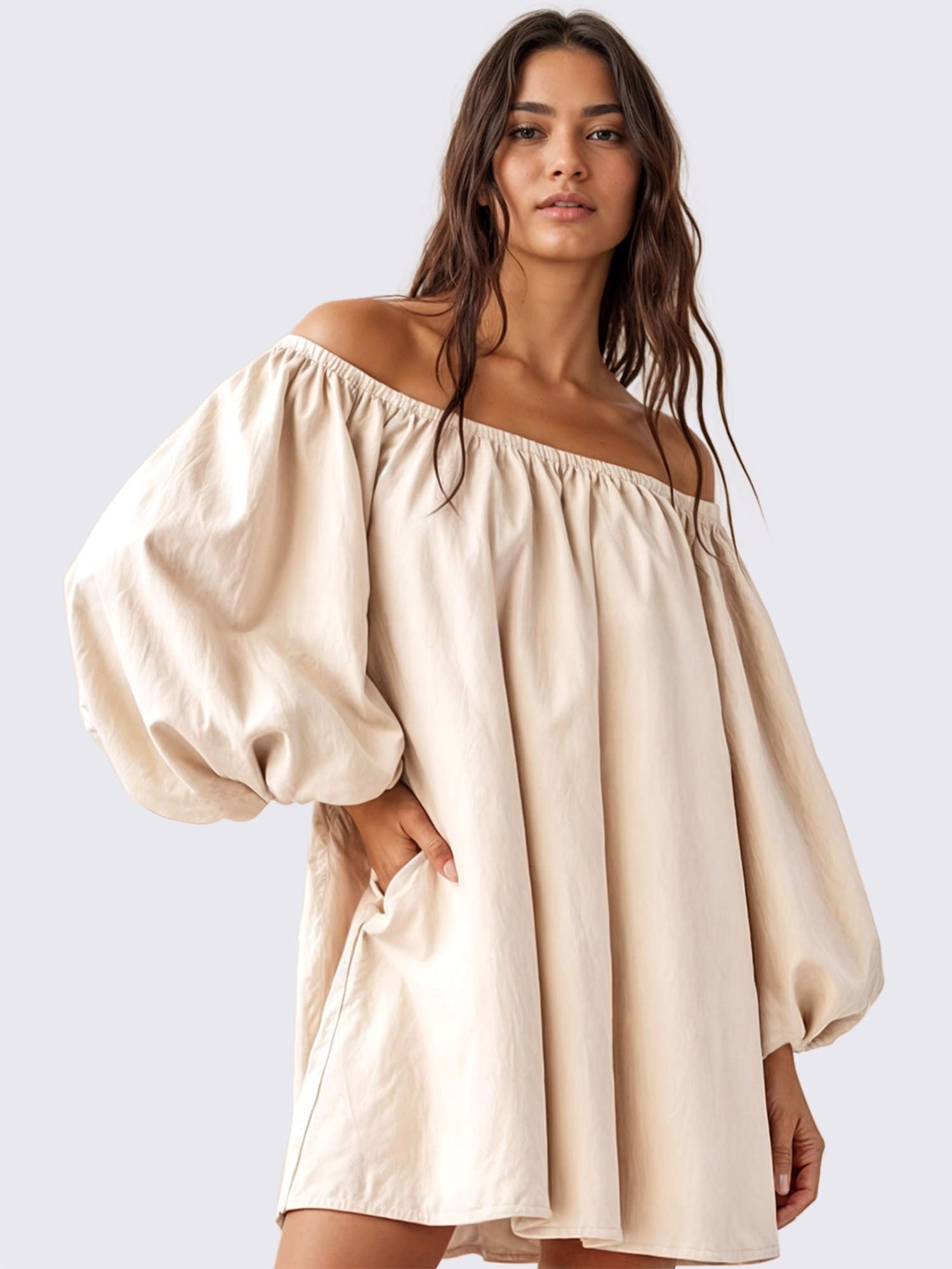 Off The Shoulder Puff Sleeve Shift Dress – New York & Company