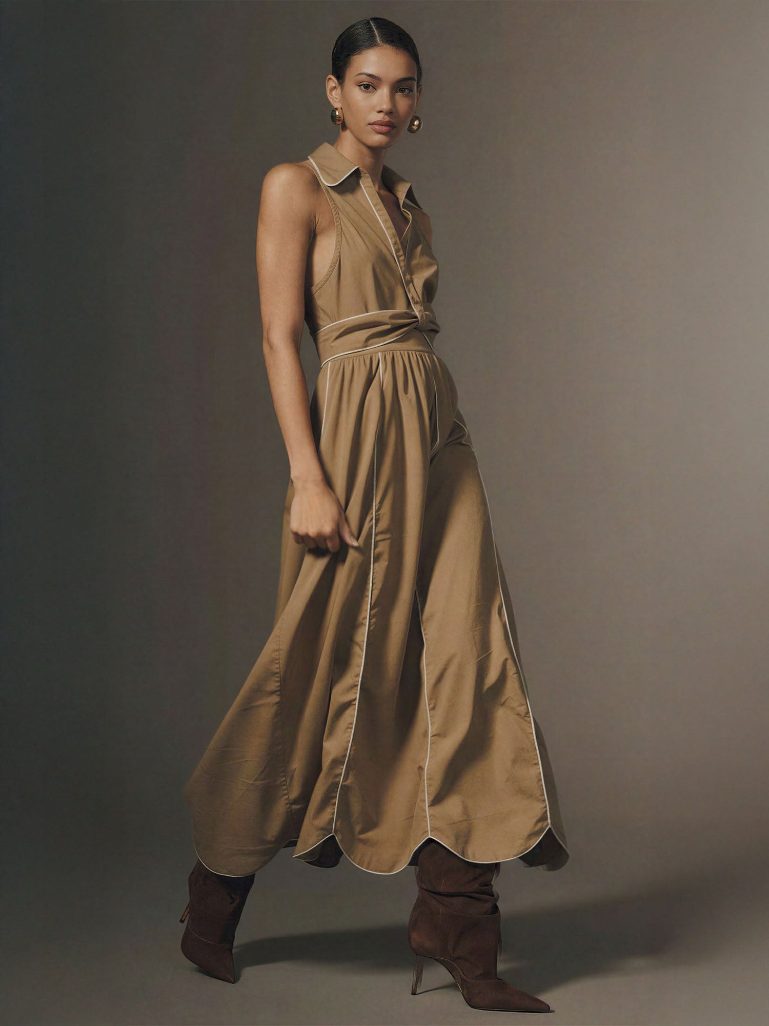 Sleeveless Half Button Down Maxi Dress