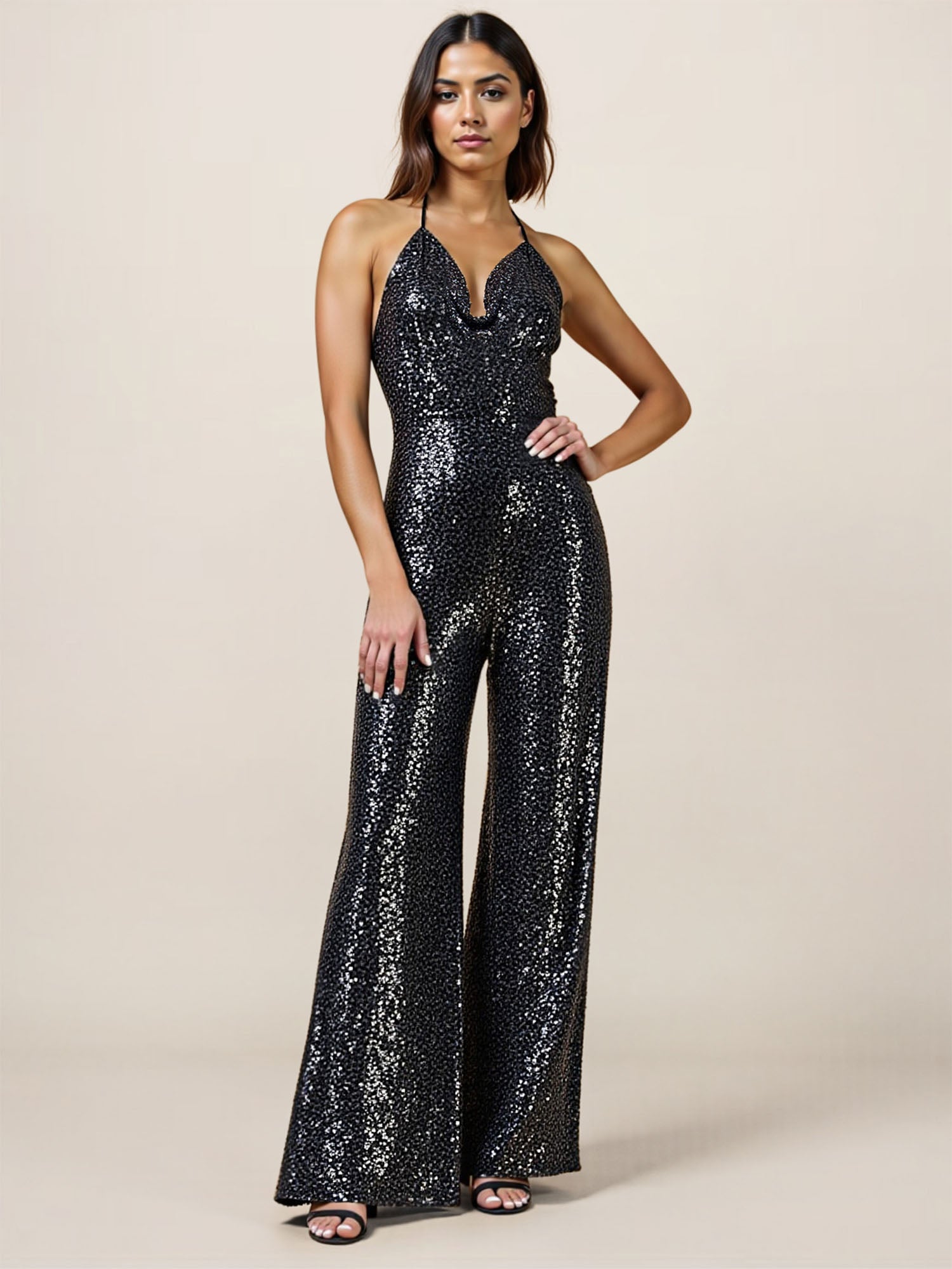 Sleeveless Cowl Neck Sequin Jumpsuit – New York & Company