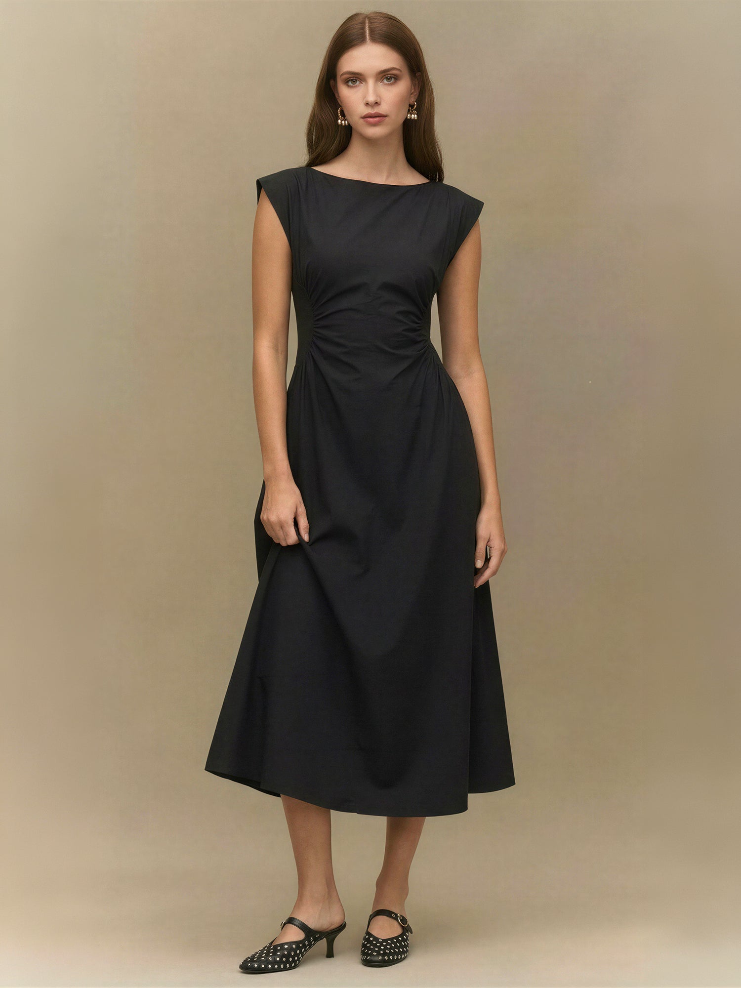 v-waist open back midi dress NIA Destene Open Back Midi Dress