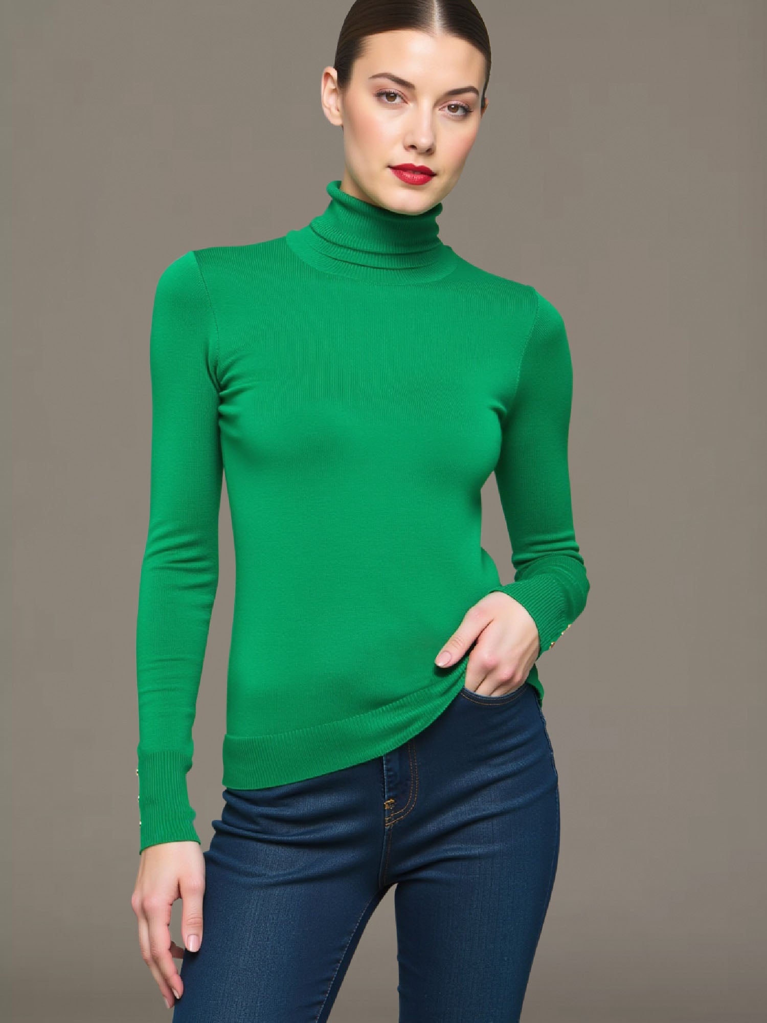 Sleeve Turtleneck Button Cuff Sweater – New York & Company