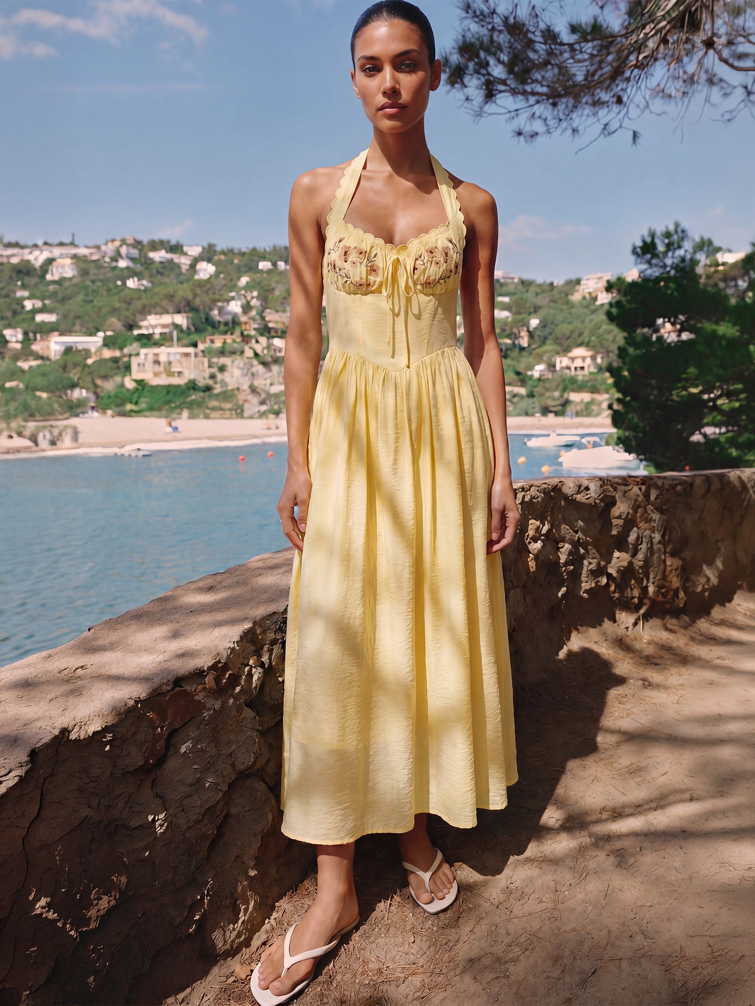 a line dress nearby Sleeveless Sweetheart Embroidered Maxi - LARGE / YELLOW dresser-with-mirrors Model Notes Color:Dark Wash Lace Appliques Prom Dresses