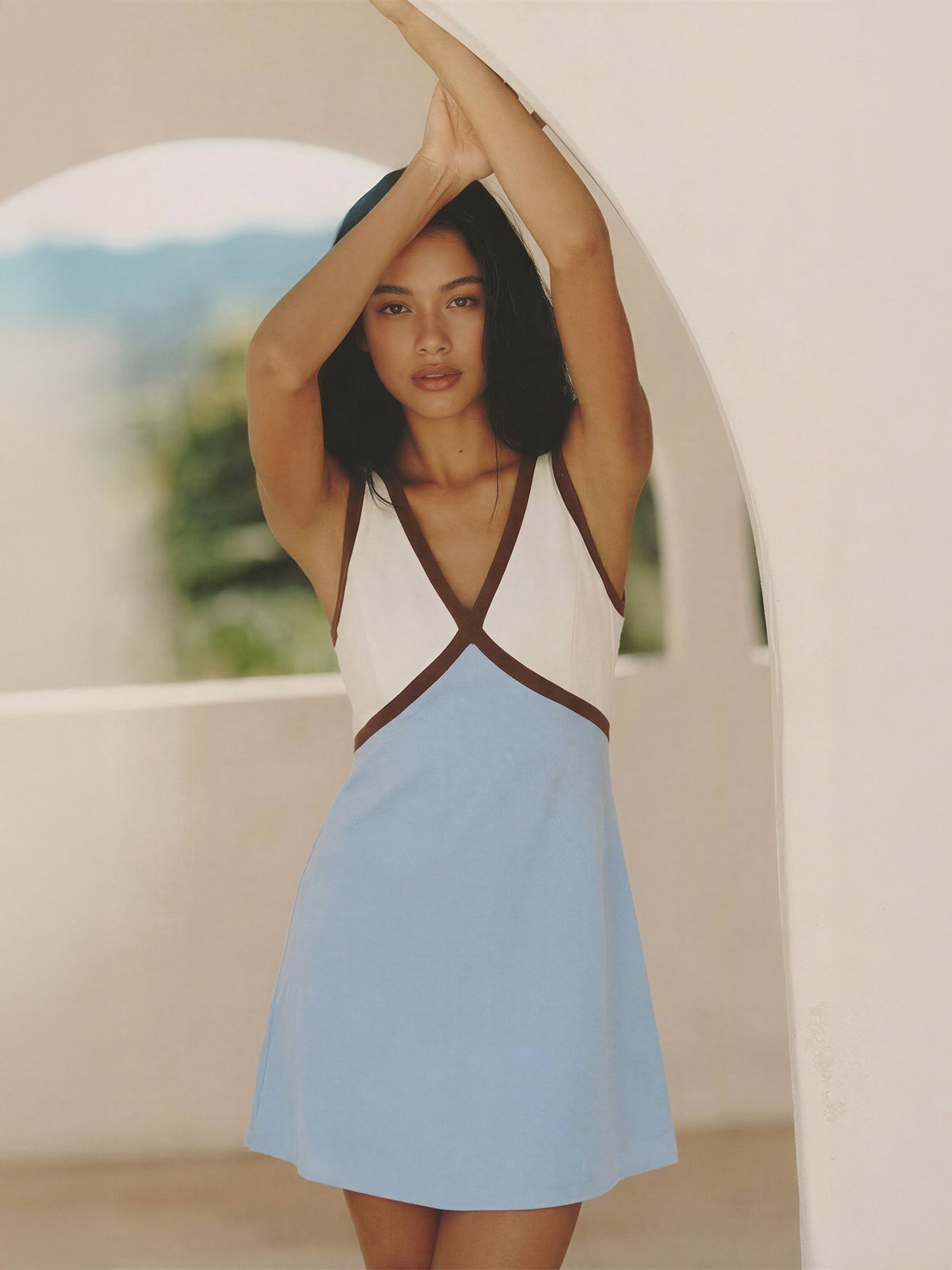 V Neck Two Tone Colorblock Mini Shift Dress - SMALL / BLUE - BLUE V Neck Two Tone Colorblock Mini Shift Dress - SMALL / BLUE - BLUE