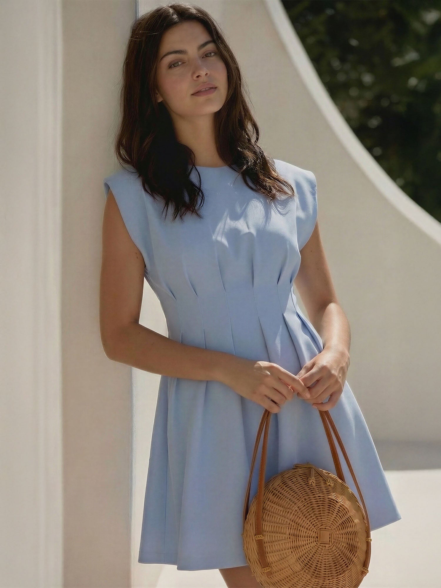 Cinched Pleated Waist Detail A-Line Mini Dress New York & Company Cinched Pleated Waist Detail A-Line Mini Dress New York & Company