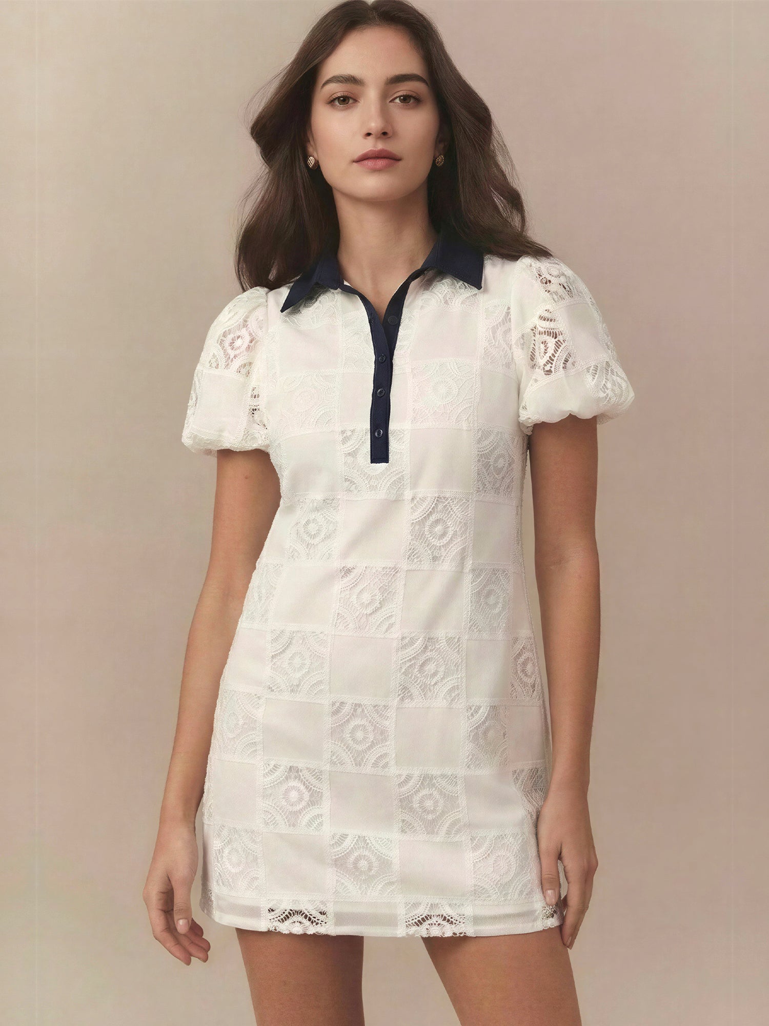 Embroidered Bubble Sleeve Mini Shirt Dress - MEDIUM / White