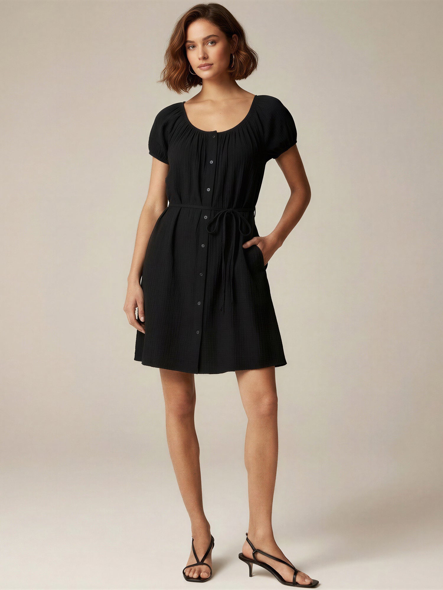 Short Sleeve Air Flow Mini Dress - SMALL / Black - Black Short Sleeve Air Flow Mini Dress - SMALL / Black - Black