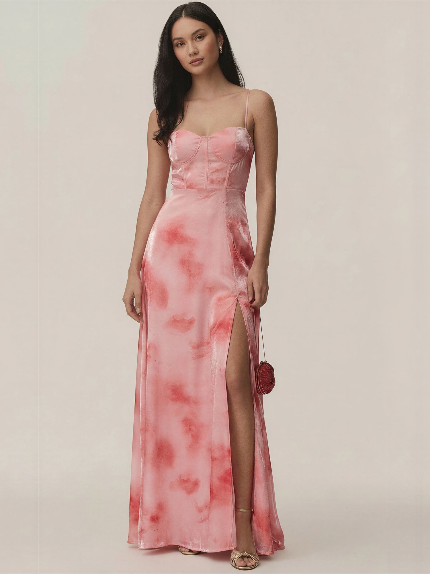 sweetheart maxi dress Strapless Watercolor Sweetheart Maxi Dress - MEDIUM / ORANGE
