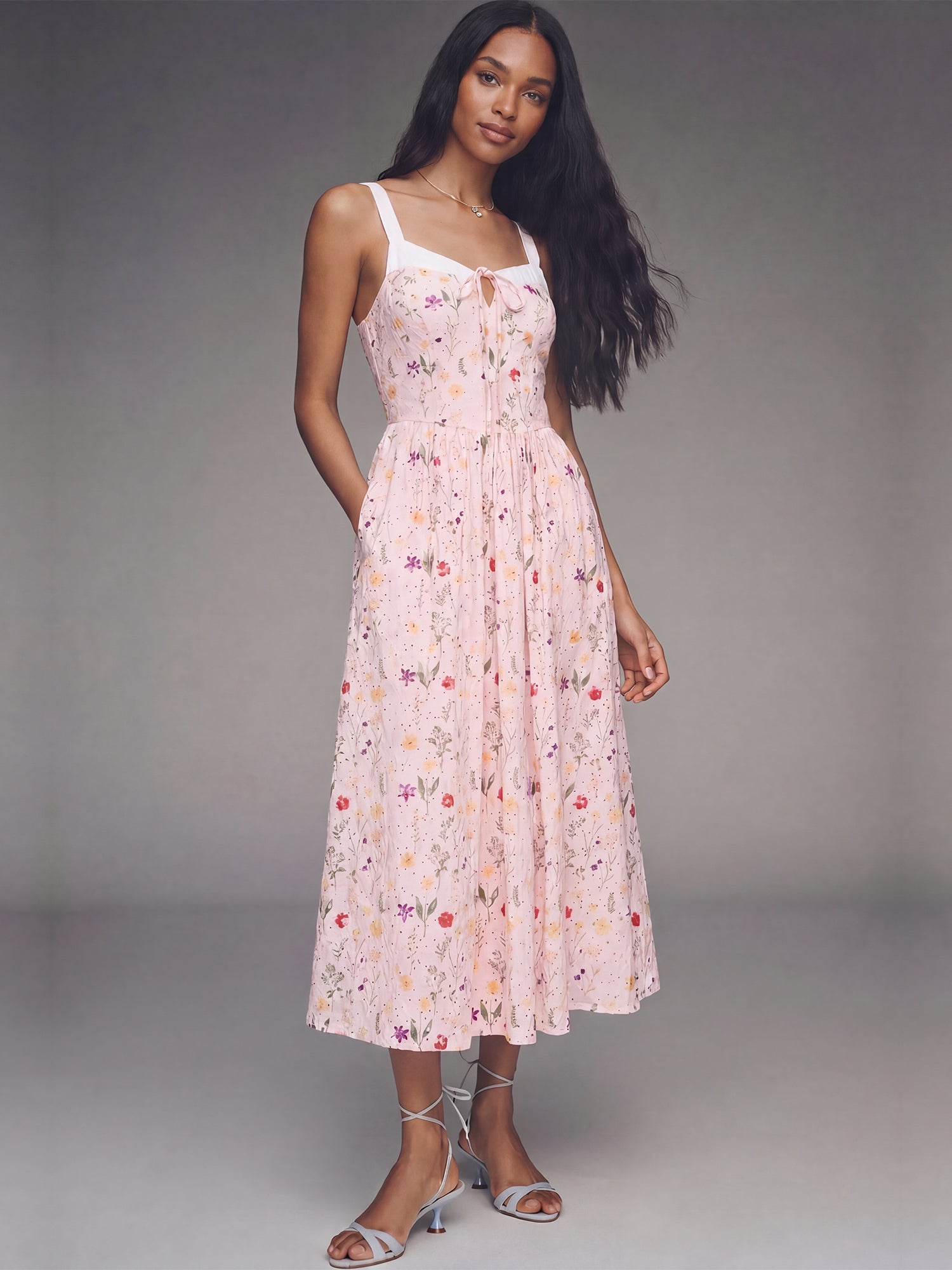 new york and company pink dress Bustier Floral A-Line Maxi Dress - MEDIUM / PINK