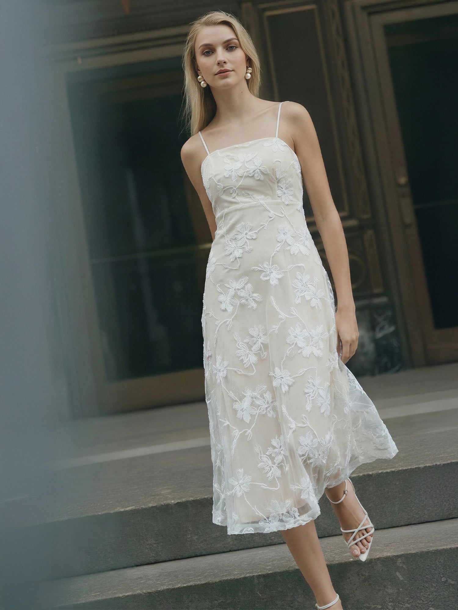 Square Neck 3D Floral Midi Dress New York & Company Square Neck 3D Floral Midi Dress New York & Company