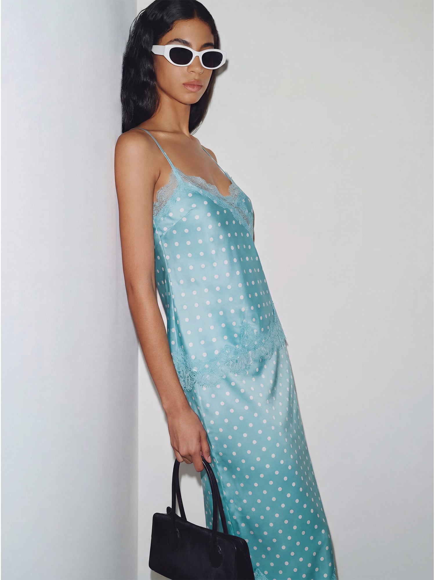 Polka Dot Asymetrical Satin Lace Top – New York & Company