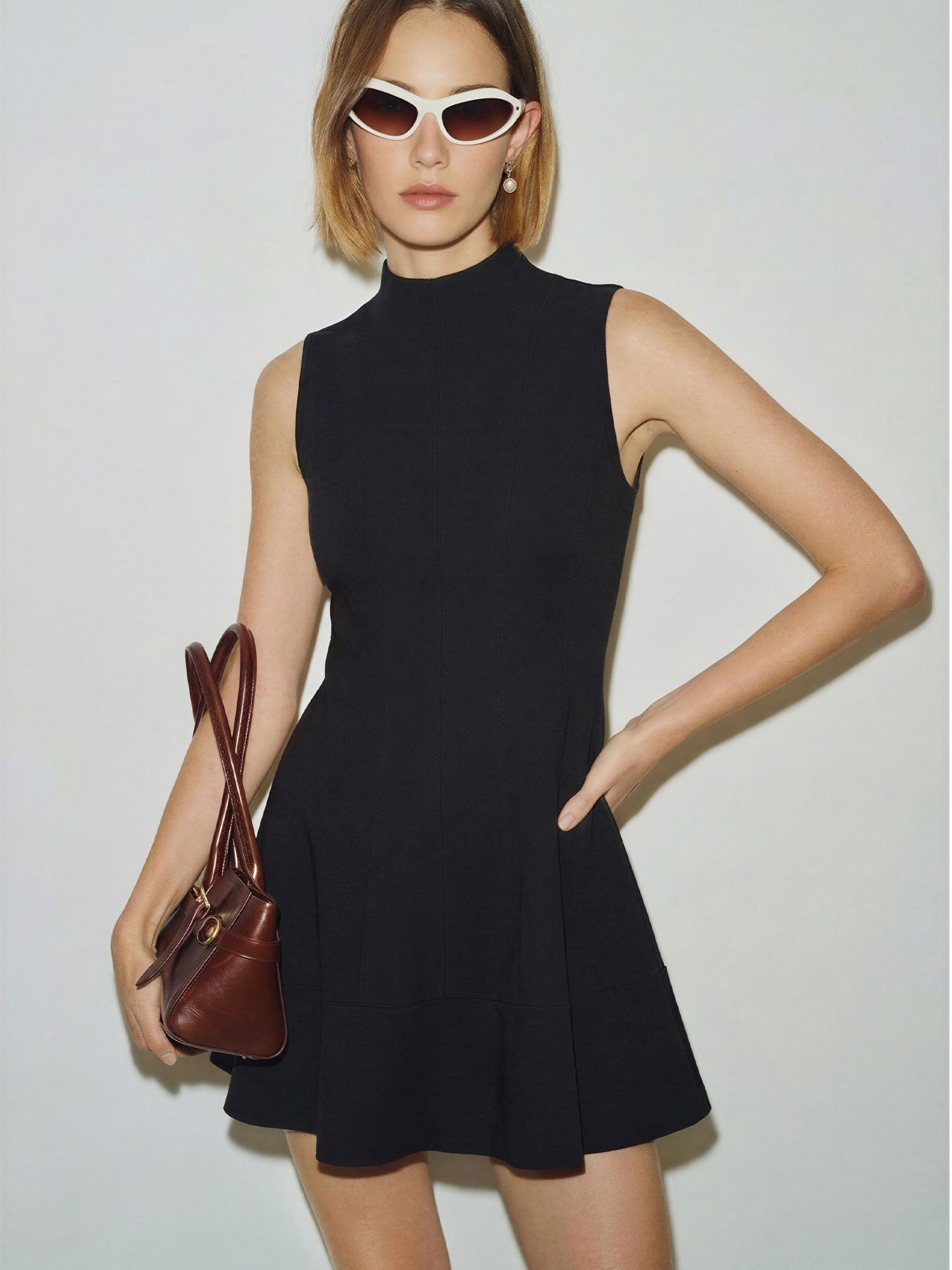 Mock Neck Fit And Flare Dress - MEDIUM / Black - Black Mock Neck Fit And Flare Dress - MEDIUM / Black - Black
