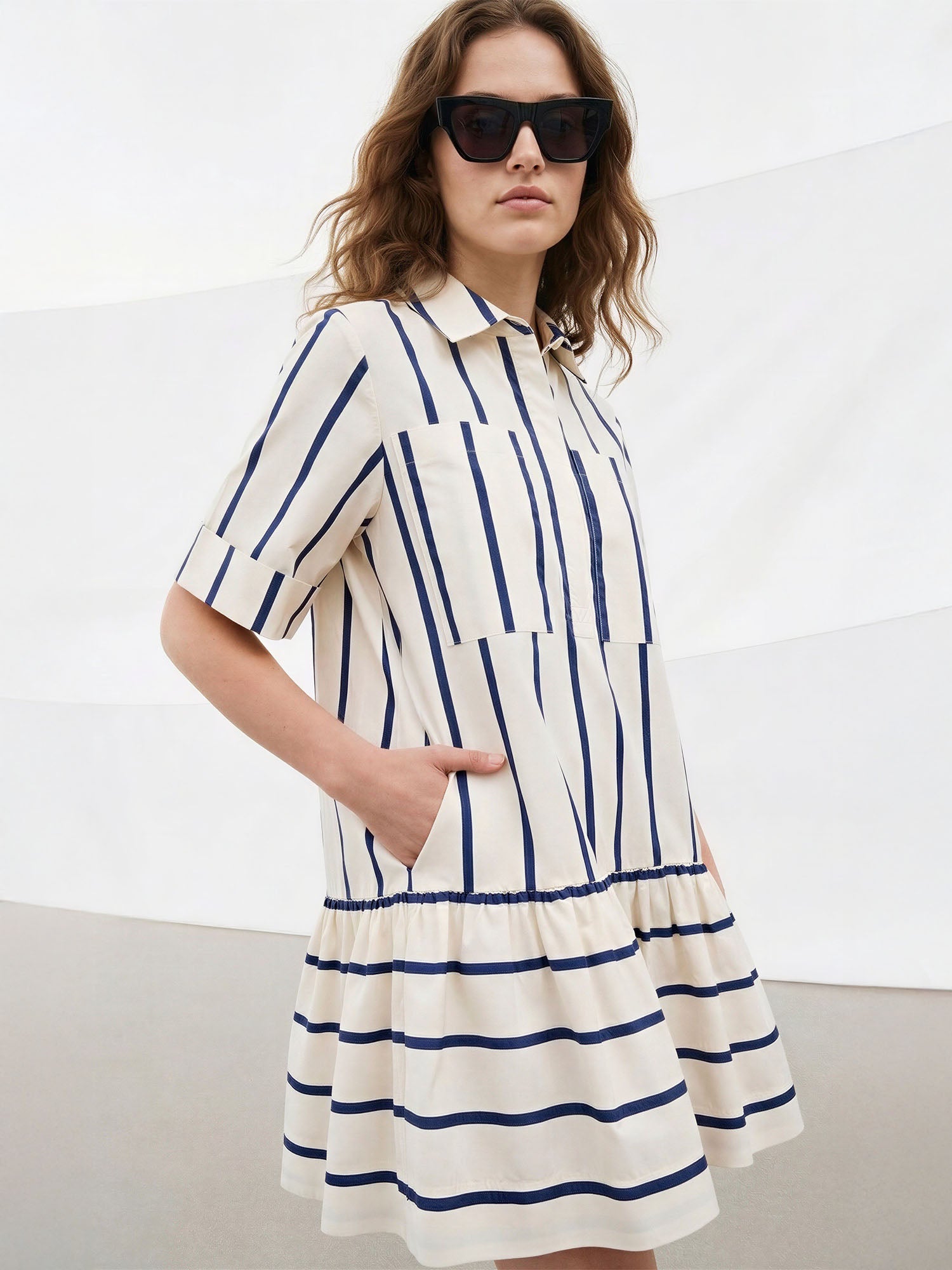 sachin and babi light blue dress Plus Size Stripe Button Up Drop Waist Dress In BLUE main image 1