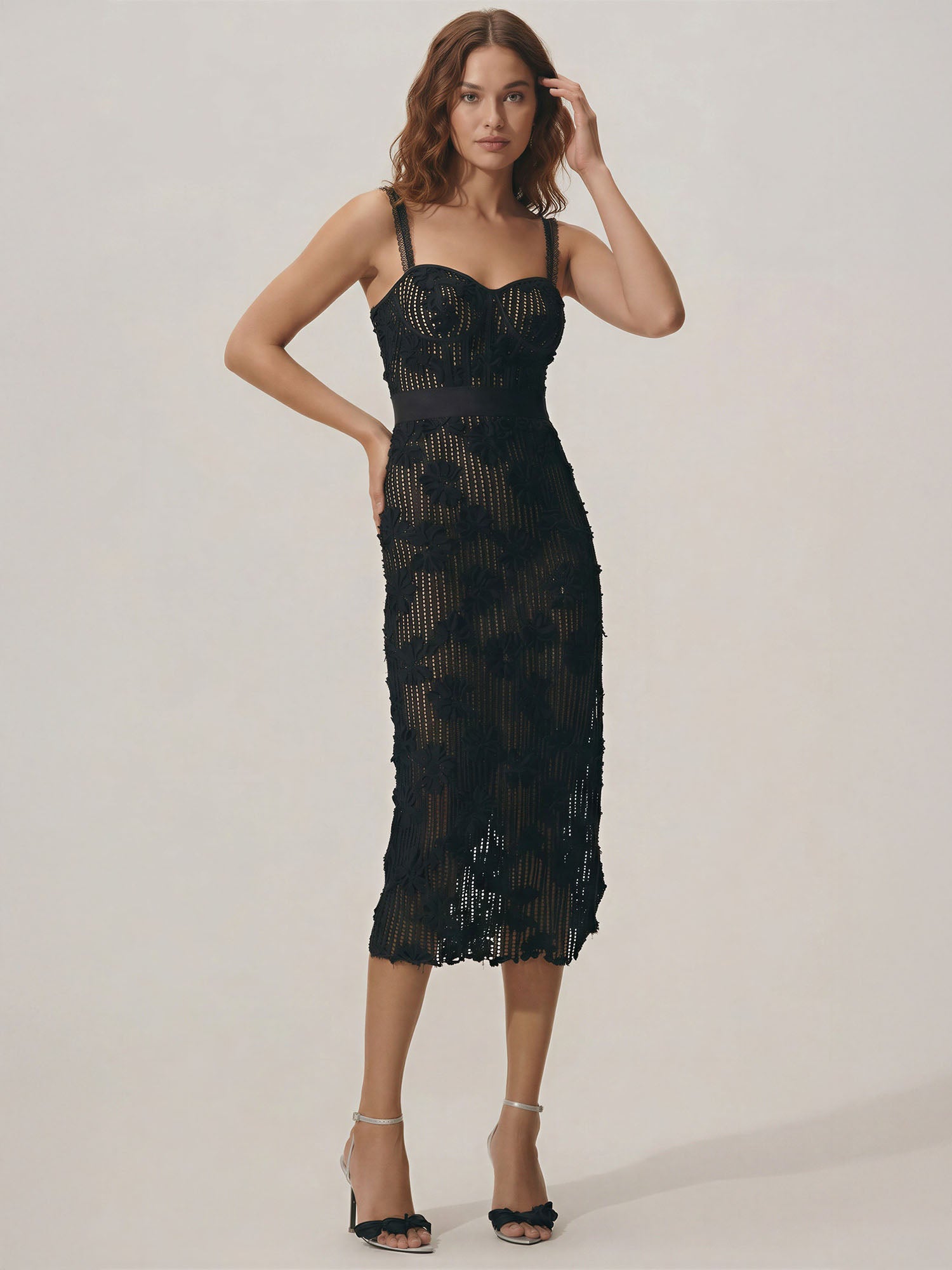 bustier bodycon midi dress Alyssa Bustier 3D Floral Bodycon Midi Dress – New York & Company