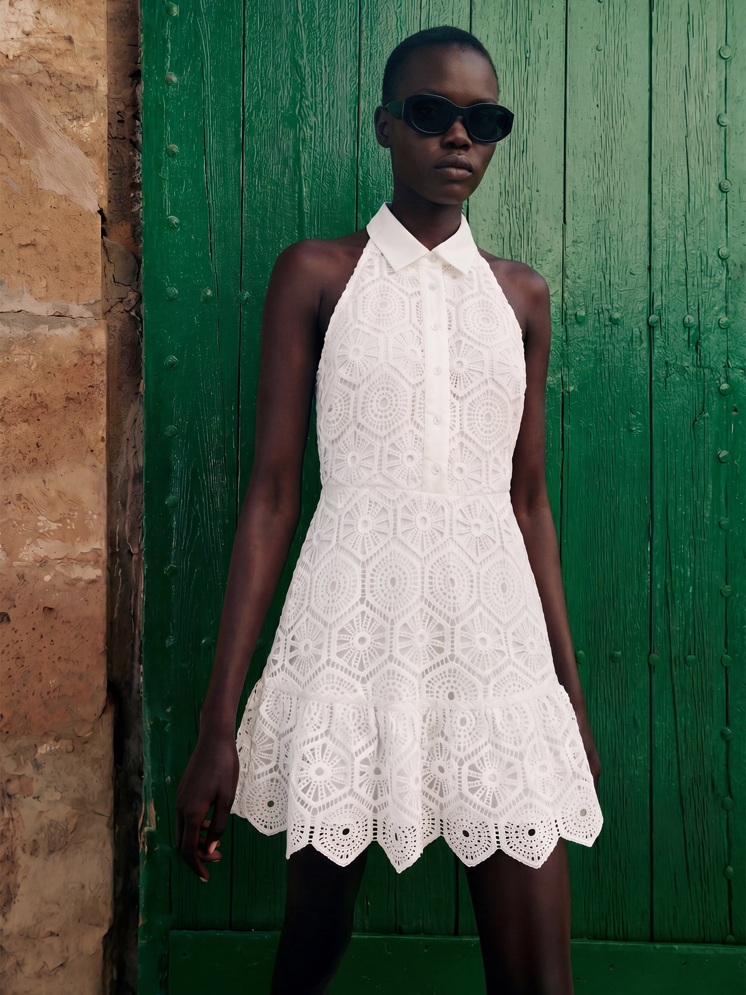 new york mini dress Sleevless Lace Eyelet Shirt Mini Dress SMALL / White