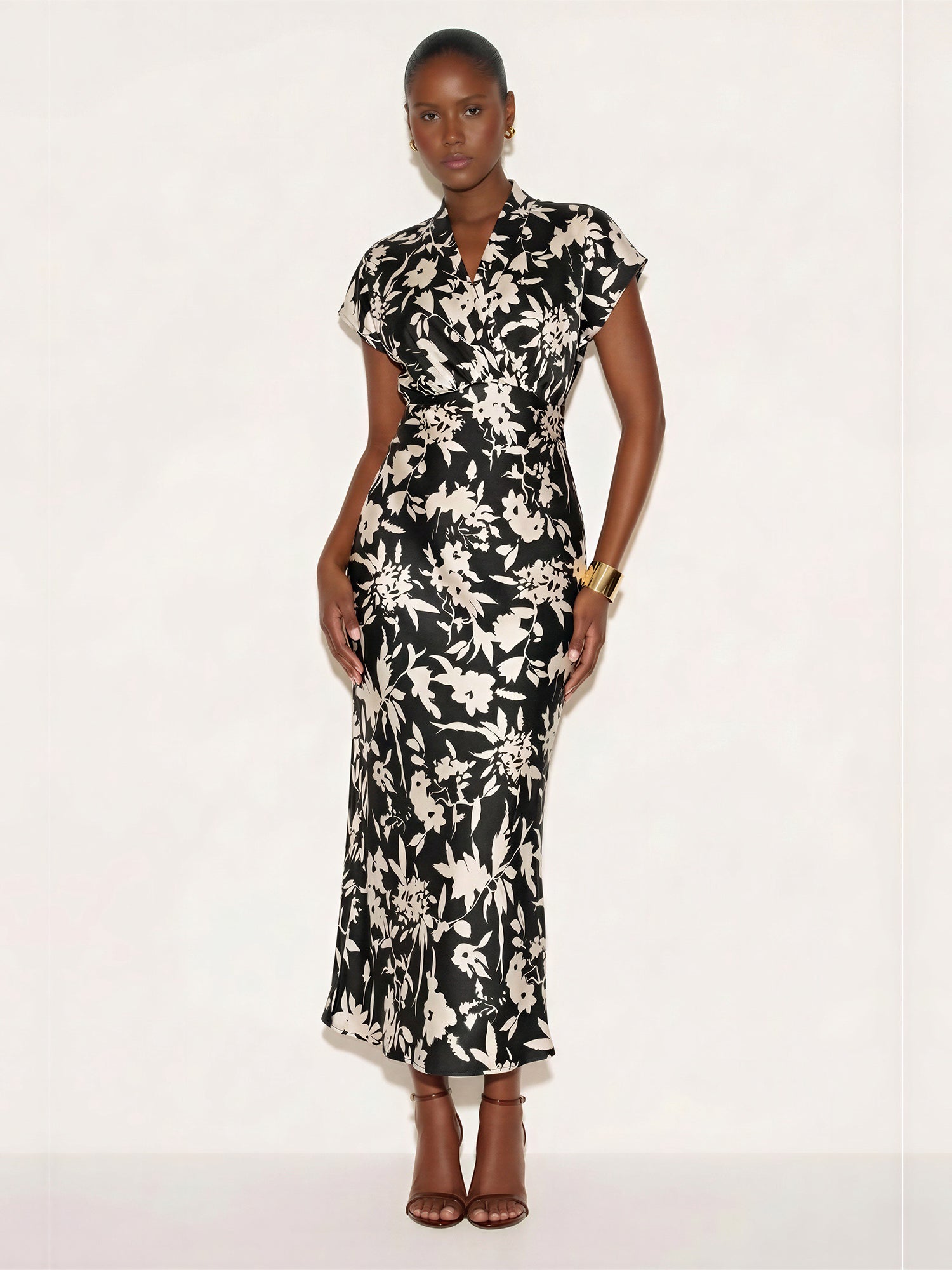 knee length dresses for ladies Short Sleeve Printed Satin Midi Dress – New York & Company