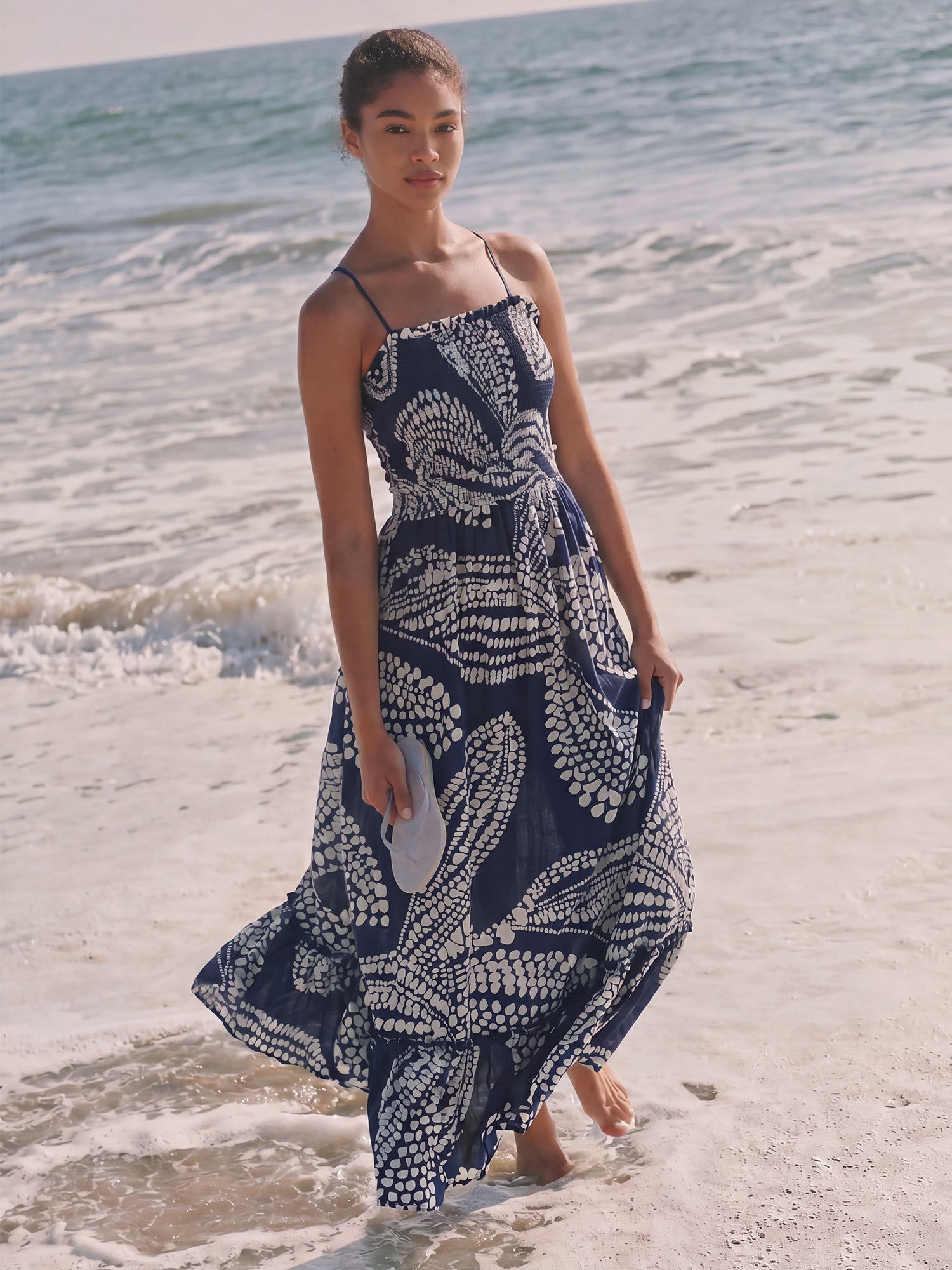 Halterneck Smocked Tropical Floral Maxi Sun Dress - SMALL / PINK