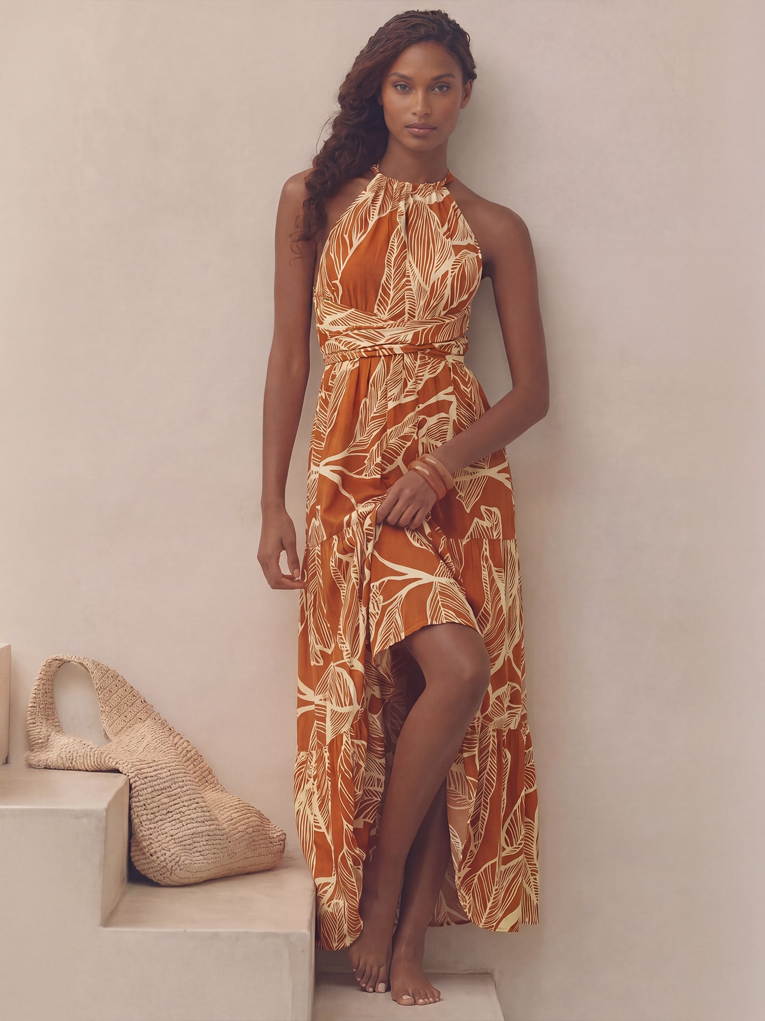 gold leaf print dress Gold Foil Floral Print Maxi Dress