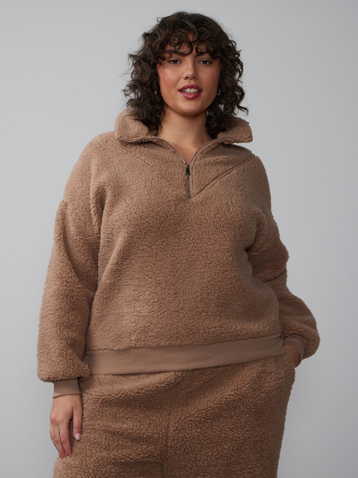 Plus Quarter Zip Sherpa Pullover – New York & Company