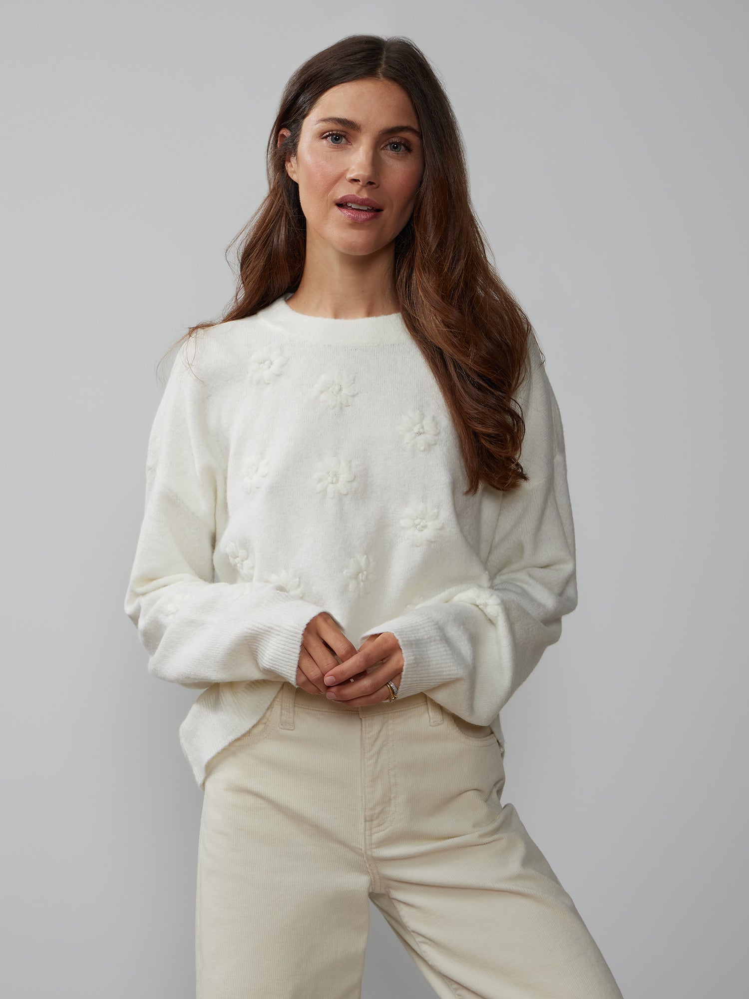 Long Sleeve Flower Embroidered Sweater – New York & Company