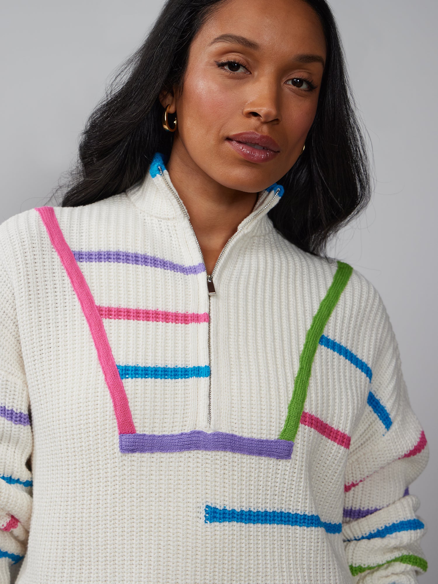 Quarter Zip Multi Stripe Sweater – New York & Company