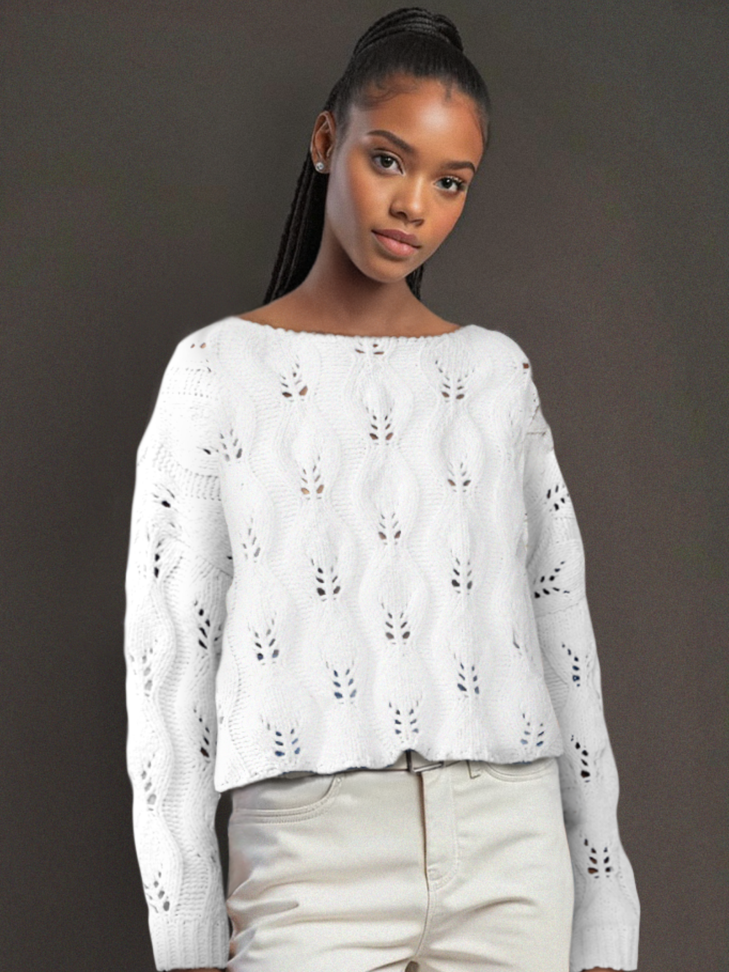 Bateau Neck Open Shell Stitch Sweater – New York Company