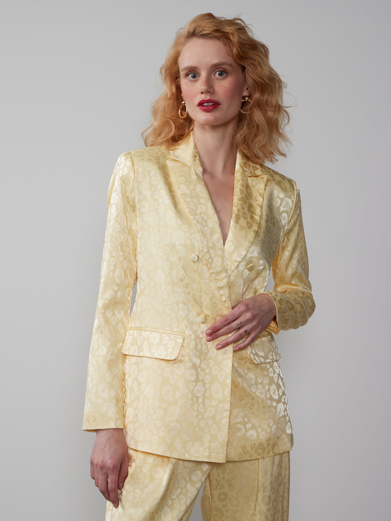 Double Breasted Leopard Jacquard Satin Blazer – New York & Company