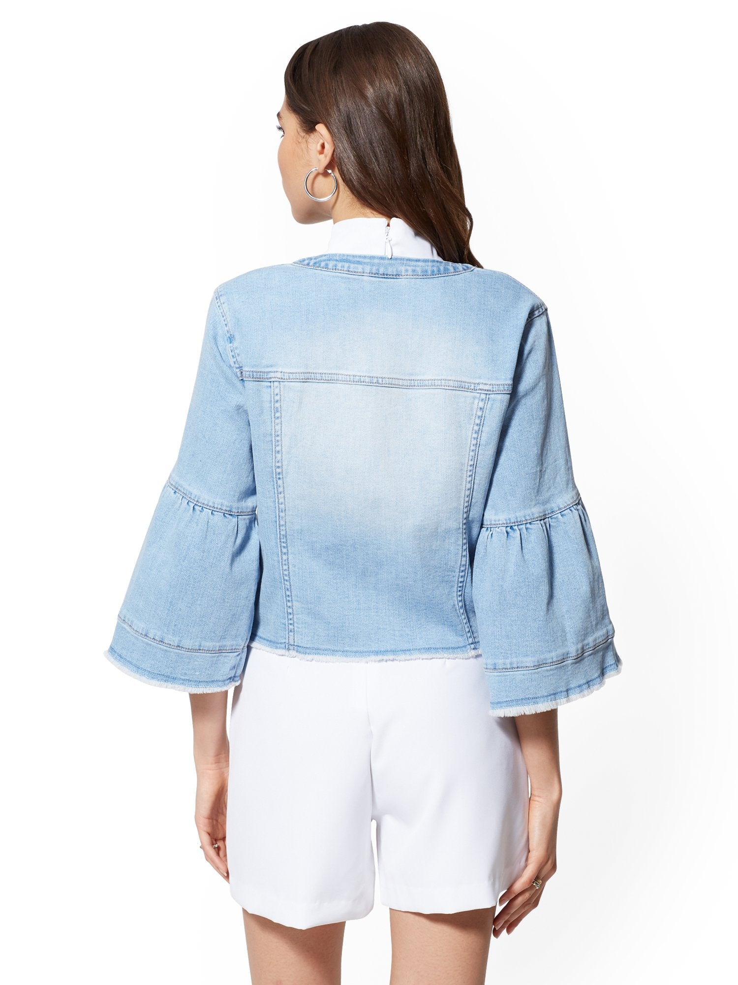 Bell-Sleeve Frayed Denim Jacket - Blue Horizon – New York & Company