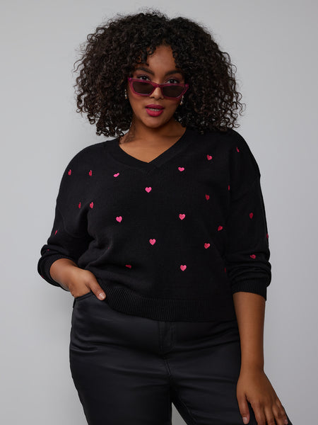 Plus Long Sleeve Heart Embroidered Pullover – New York & Company