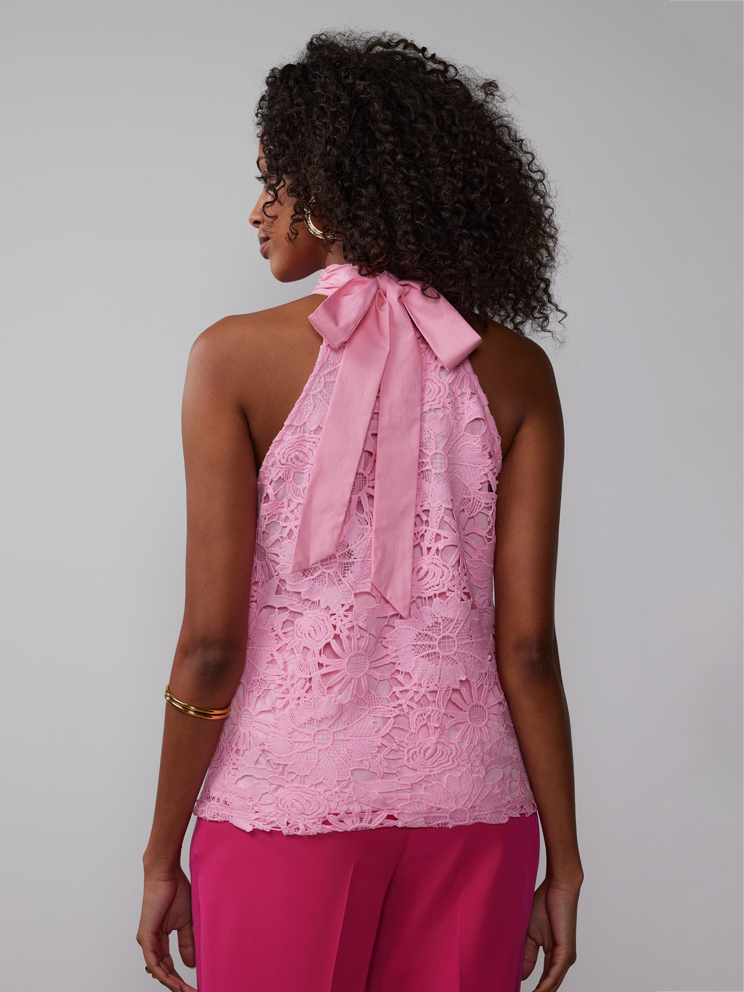 Halter Neck Crochet Lace Bow Back Top – New York & Company