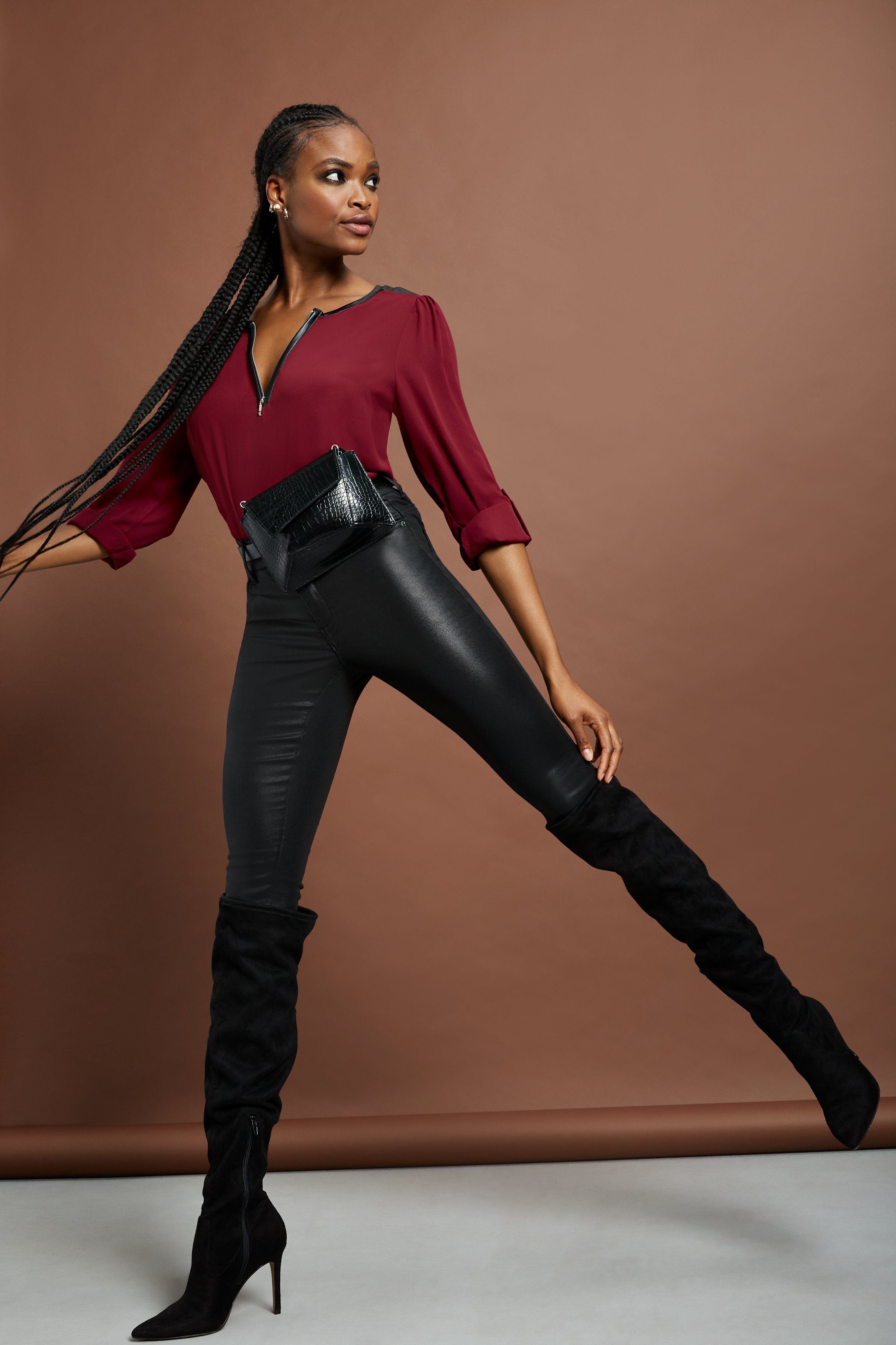 トップス SHIRRING DESIGN BLOUSE Womens Contrast Guipure Lace Notched Neckline Long Sleeve Blouse