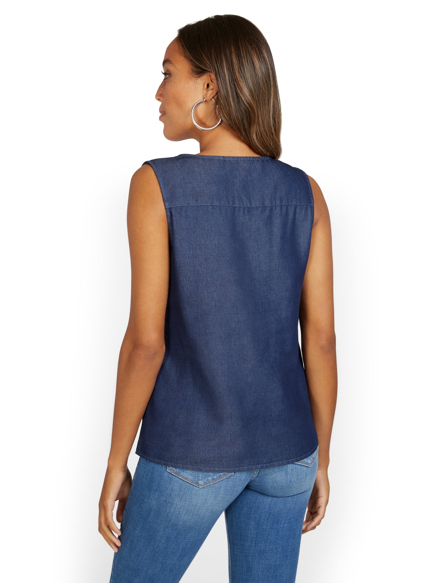 Zip-Front Denim Blouse – New York & Company Zip-Front Denim Blouse – New York & Company