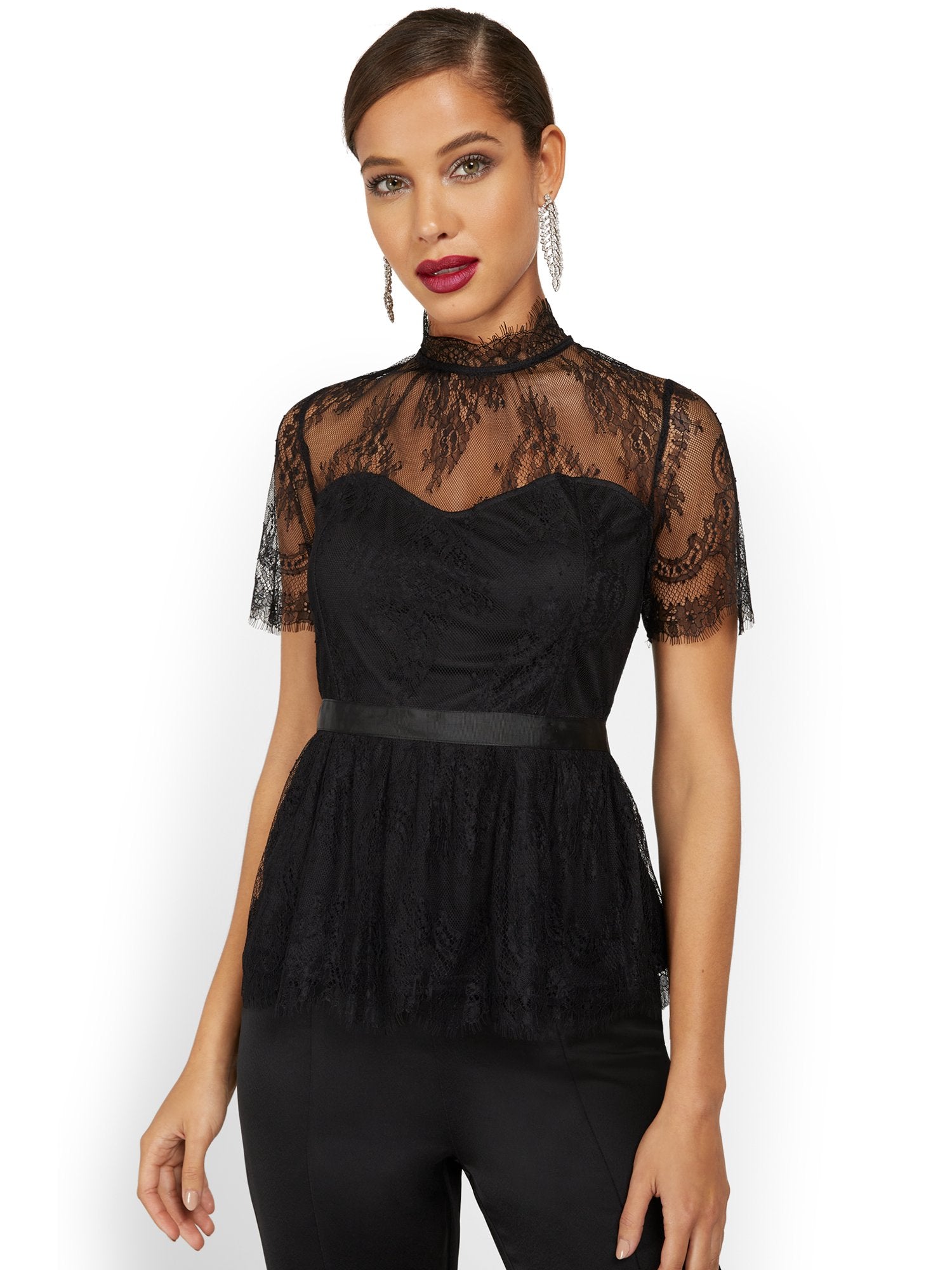 Lace-Detail Peplum Bustier Top – New York & Company