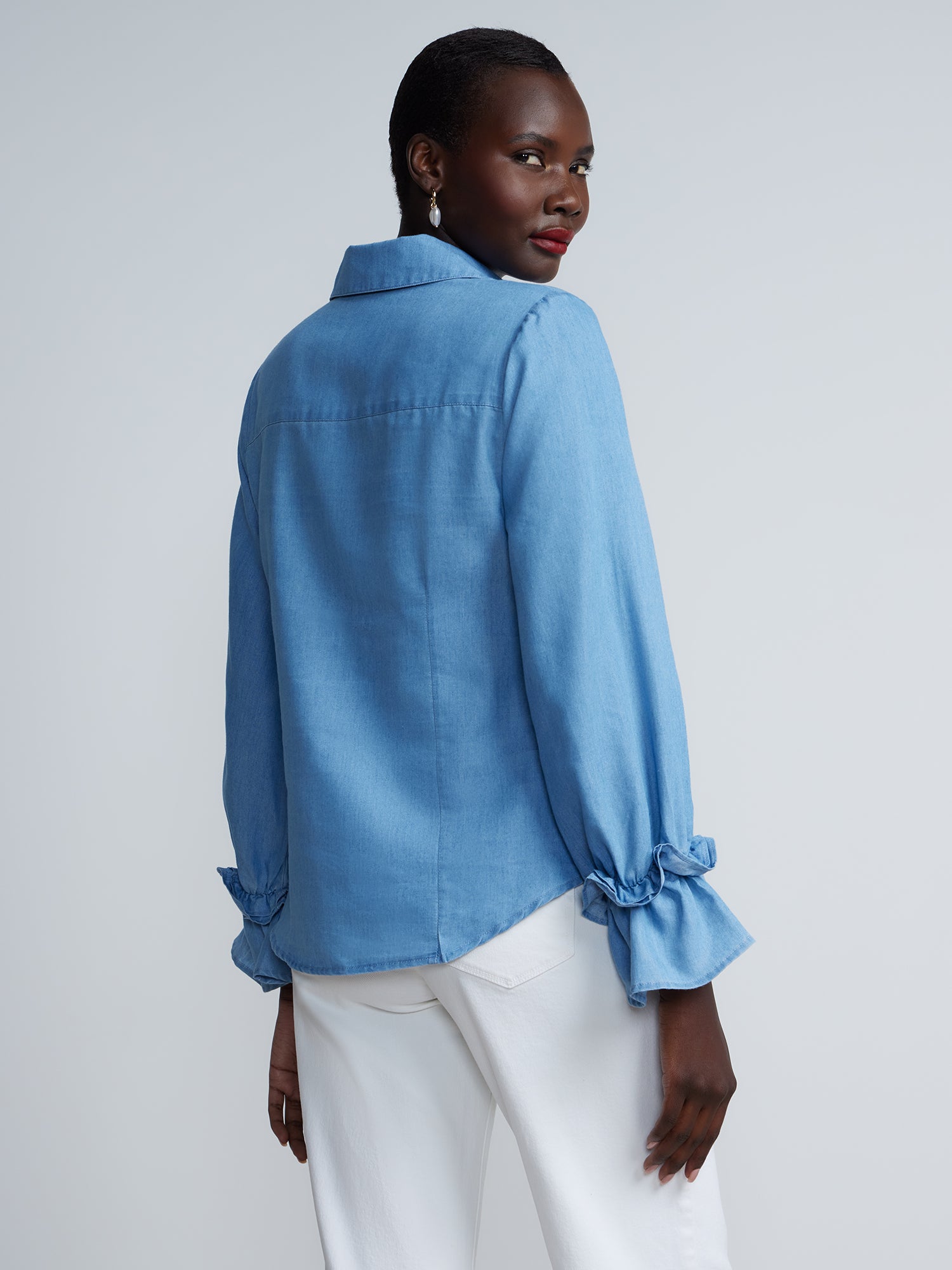 Button-Front Ruffled Cuff Full Sleeve Blouse – New York & Company