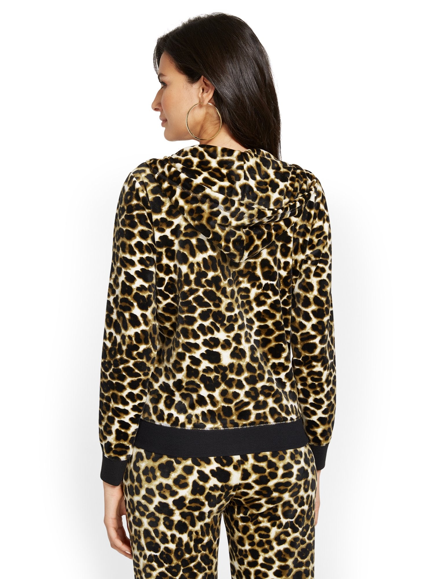 Leopard-Print Velour Hooded Zip-Front Jacket - Dreamy Velour
