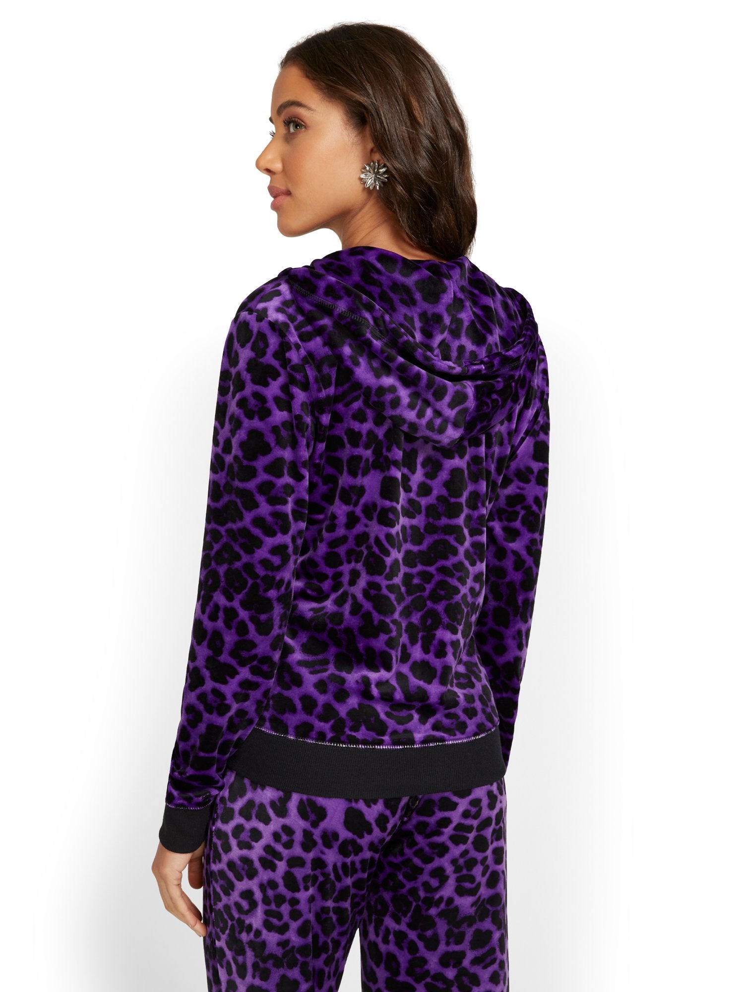 Leopard-Print Velour Hooded Zip-Front Jacket - Dreamy Velour
