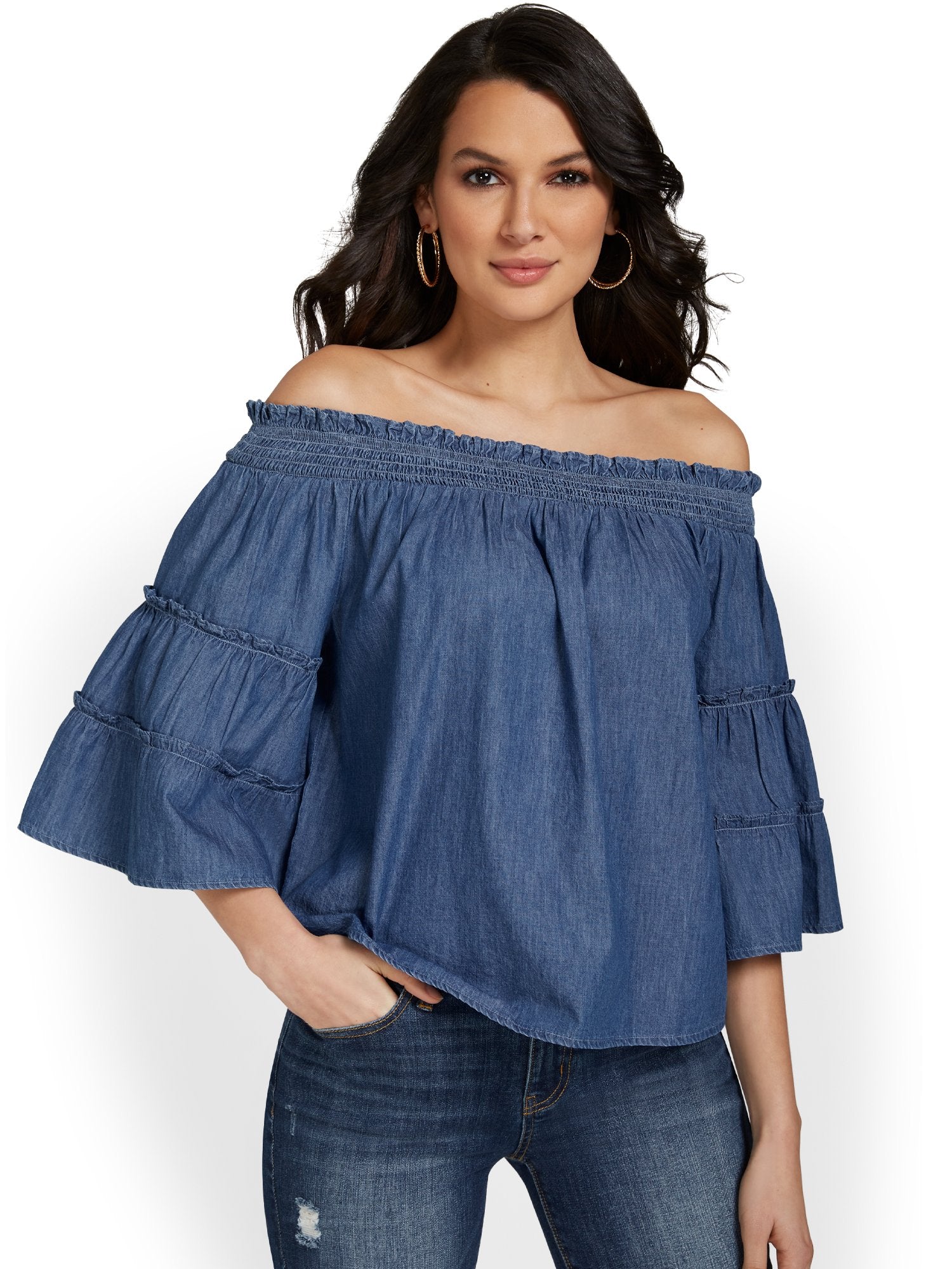 Off-The-Shoulder Denim Top – New York & Company