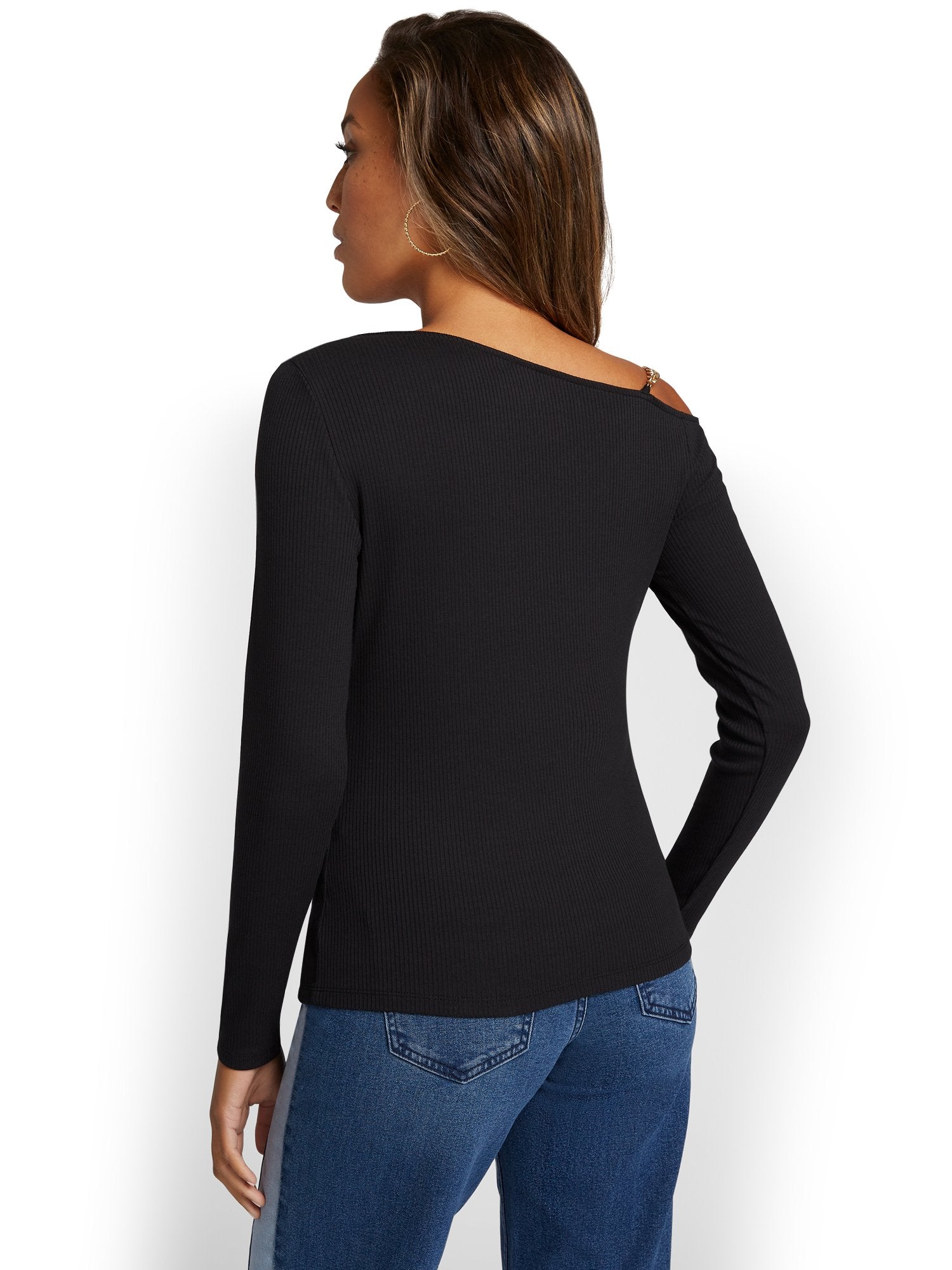 Chain-Accent Ribbed Cold-Shoulder Top – New York & Company