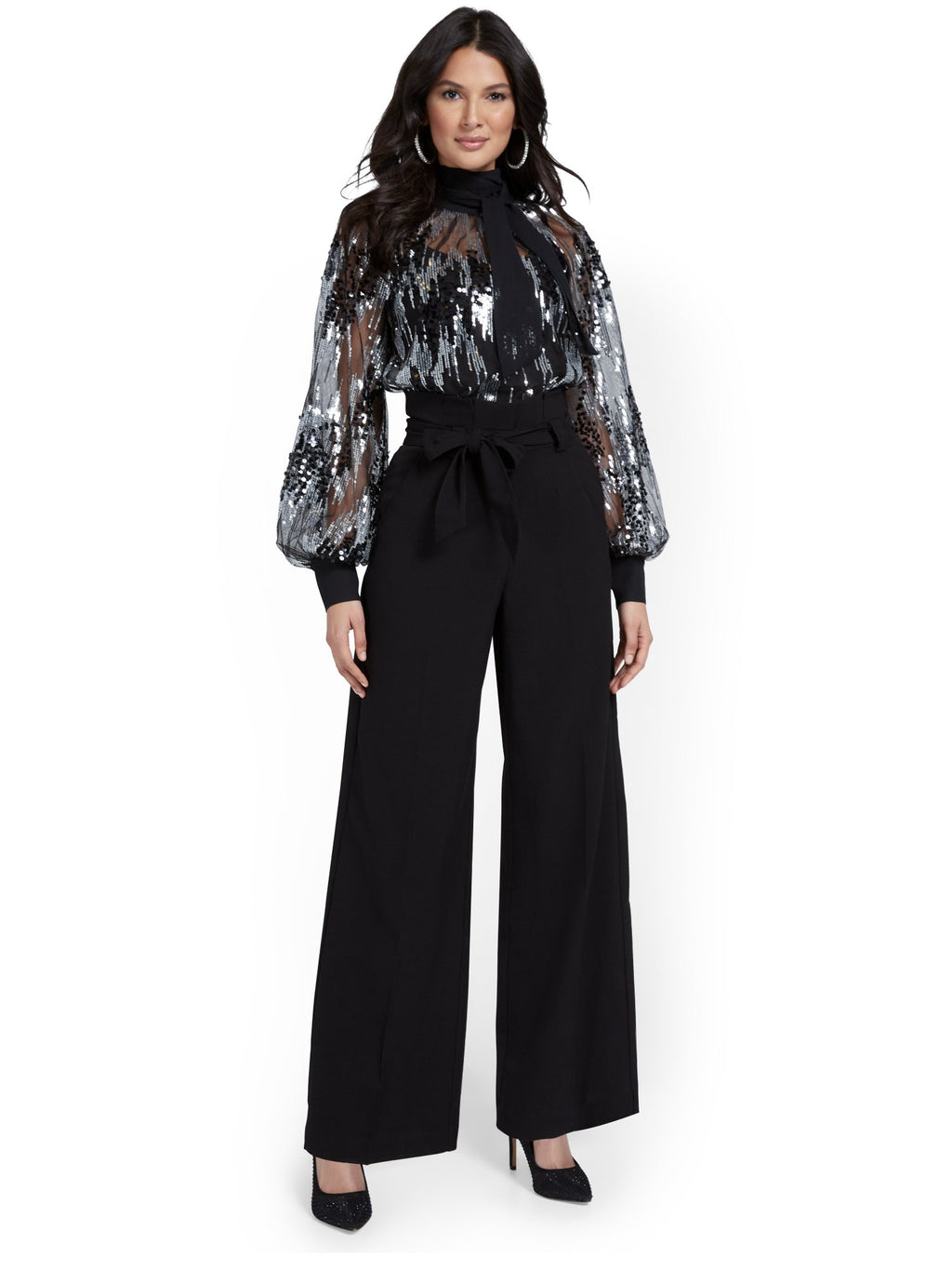 High-Waisted Wide-Leg Suspender Pant  New York & Company