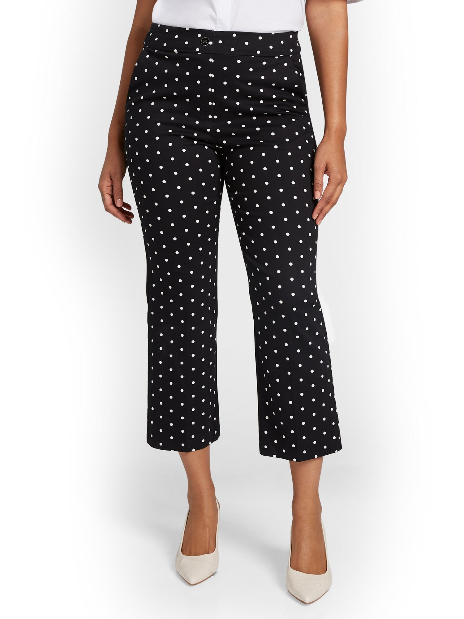 High-Waisted Polka-Dot Wide-Leg Capri Pant - NY&Chic