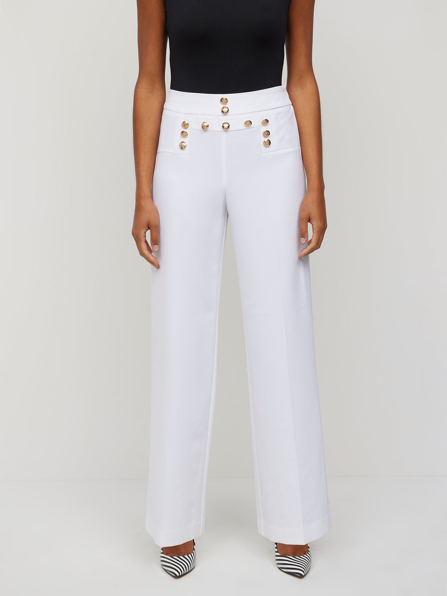 high waisted dress pants with buttons Super High-Waisted Button-Front Sailor Wide-Leg Pant – New York & Company