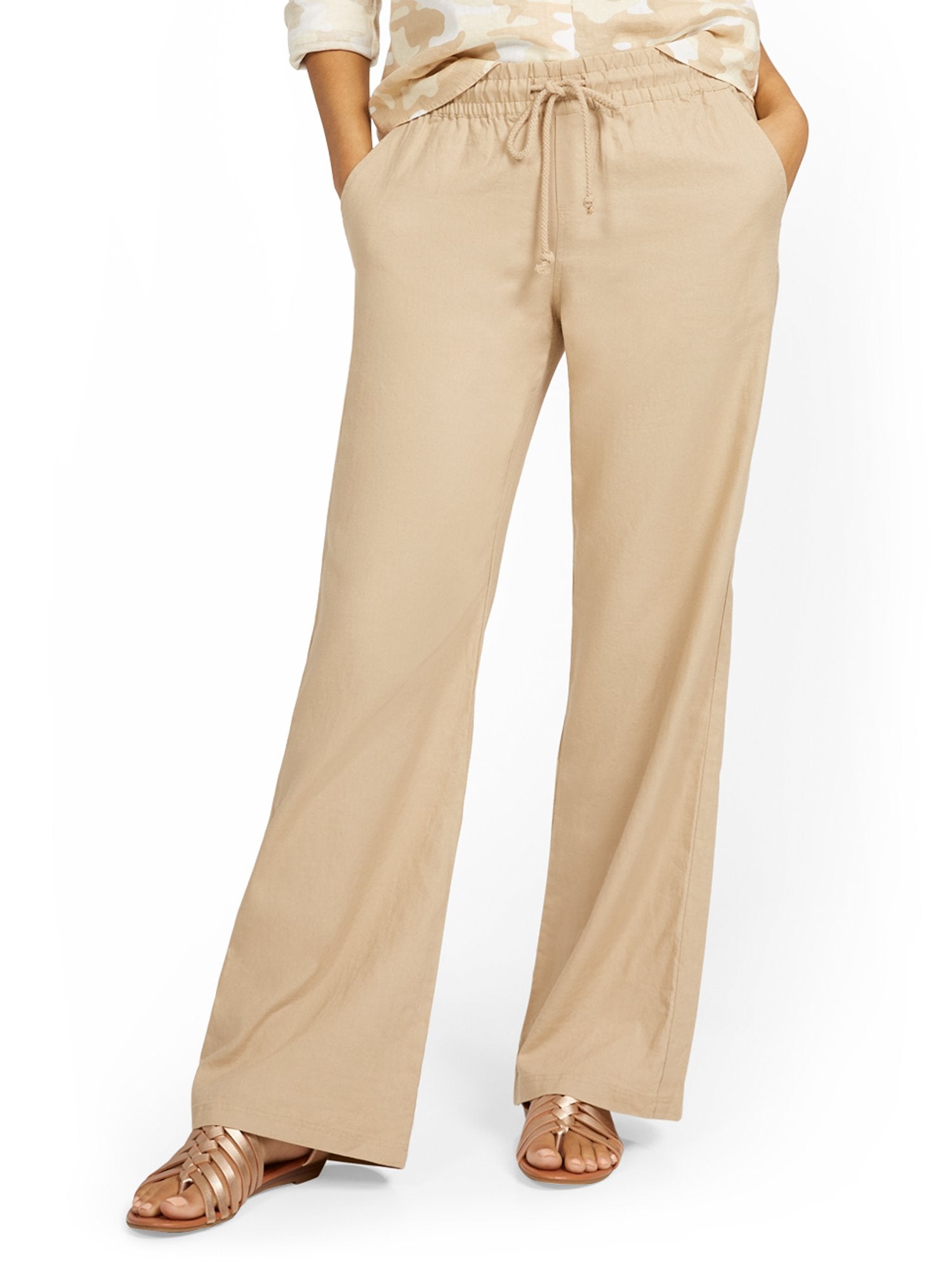 Catherines Women's Plus Size Petite Flat Front Linen Capri