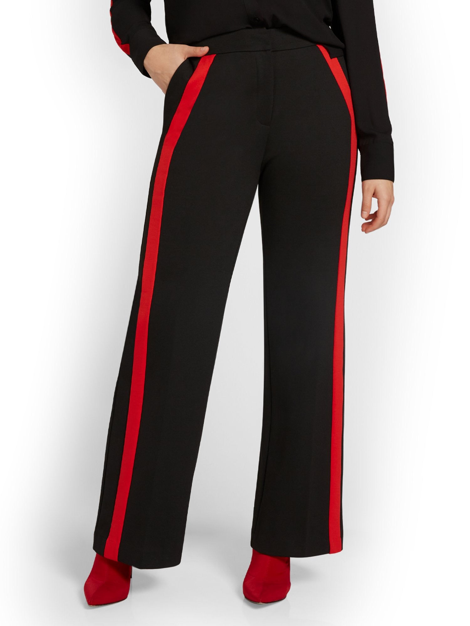 Size【32】atlast&co Stripe Trousers Side-Stripe Wide-Leg Pant - Superflex – New York & Company