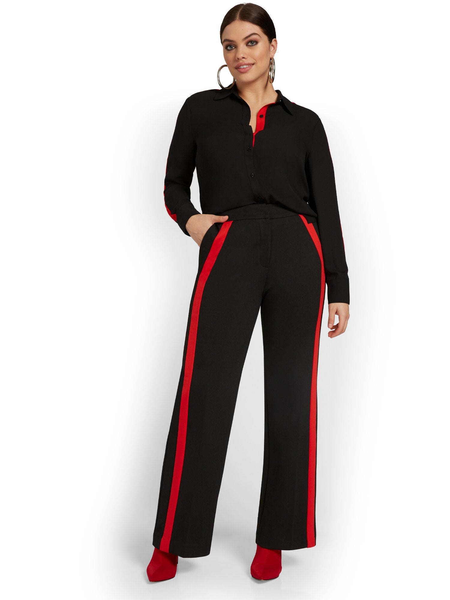 Size【32】atlast&co Stripe Trousers Side-Stripe Wide-Leg Pant - Superflex – New York & Company