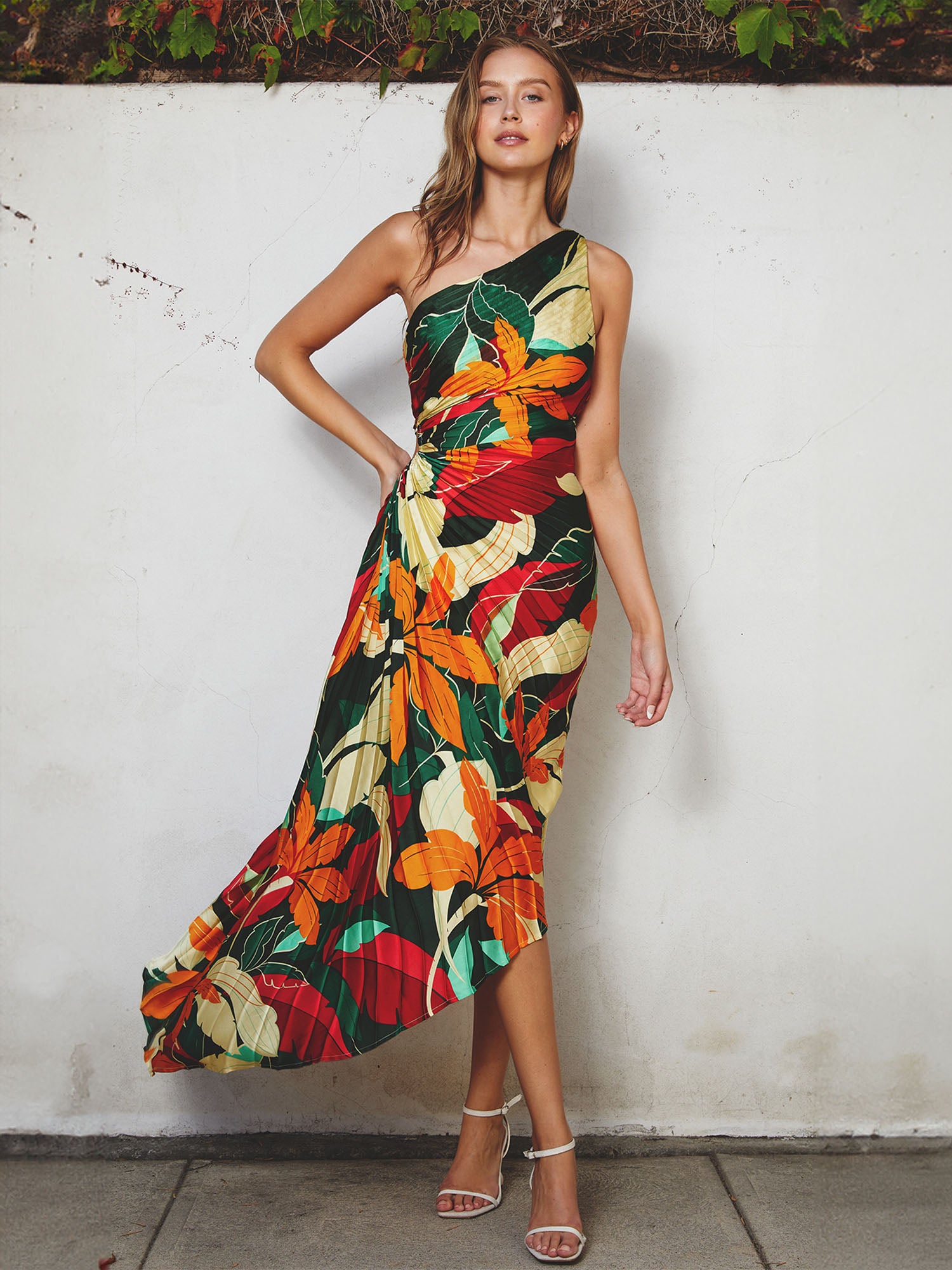 Dress Forum One Shoulder Floral Pleated Dress - Brands We Love