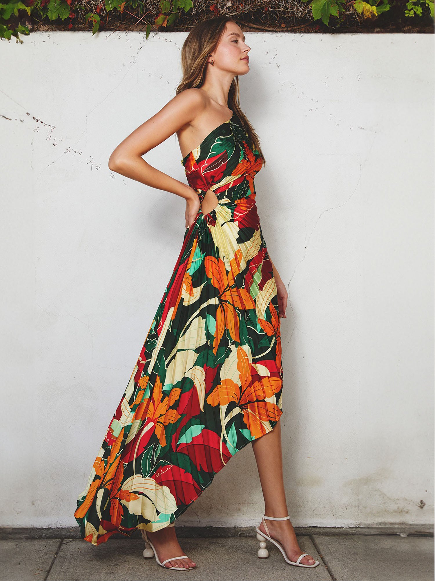 Dress Forum One Shoulder Floral Pleated Dress - Brands We Love