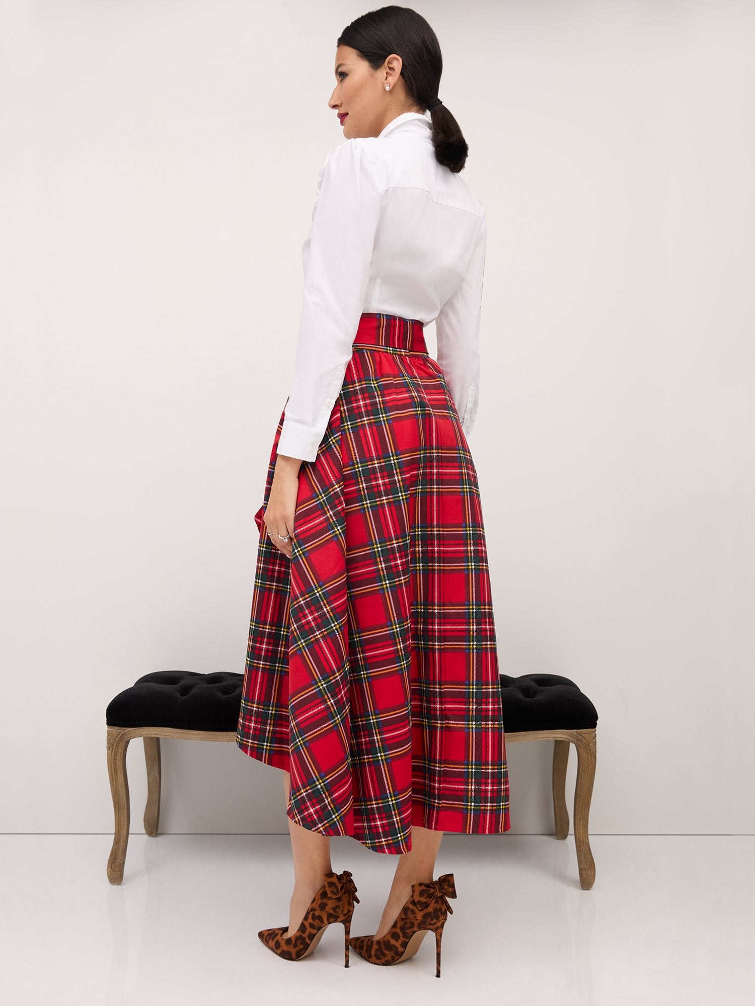 Tartan Bow-Front High-Low Maxi Skirt – New York Company