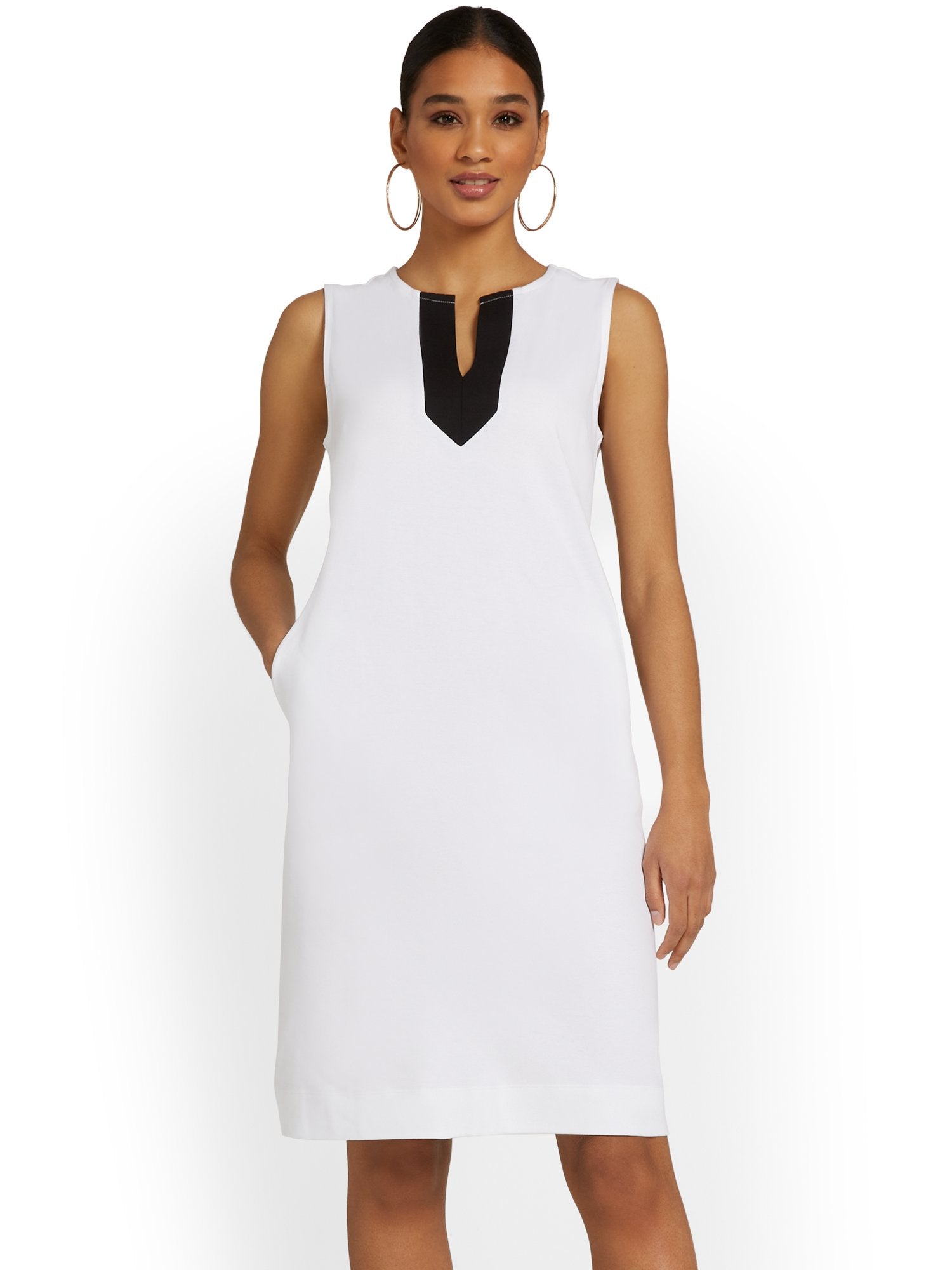 Tall Contrast Split-Neck Shift Dress - City Knits - SMALL / WHITE - OPTIC WHITE / 94500 Tall Contrast Split-Neck Shift Dress - City Knits - SMALL / WHITE - OPTIC WHITE / 94500